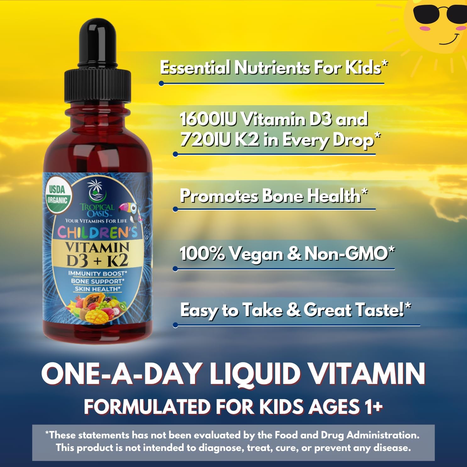 Premium Liquid Multivitamin For Kids | Sugar Free Kids Vitamins | 100% DV of 14 Vitamins for Kids | Multivitamin for Children Ages 4+ | Great Tasting, Non-GMO, Max 98% Absorption Rate- 16 oz, 32 Serv
