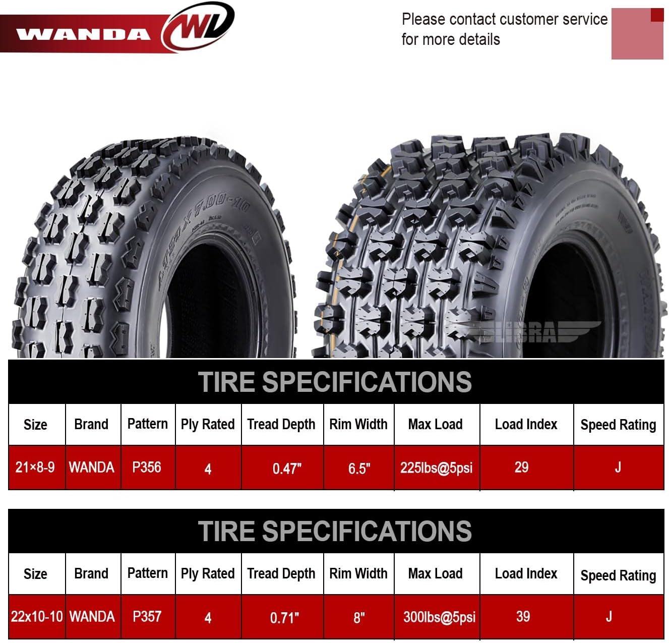 WANDA Sport ATV Tires Set 21x8-9 Front & 22x10-10 Rear /4PR GNCC Race Tires | Designed for Grand National Cross Country Series Race