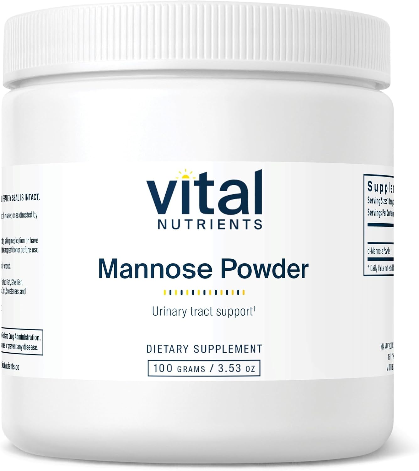 Vital Nutrients Mannose Powder 50g - Vegan D-Mannose Supplement for Urinary Tract and Bladder Support - Gluten, Dairy, Soy Free - Non-GMO - 25 Servings