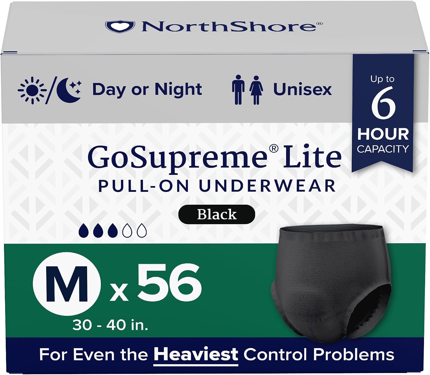 NorthShore GoSupreme Lite 6-Hour Daytime Underwear, White, Medium, 14 Count