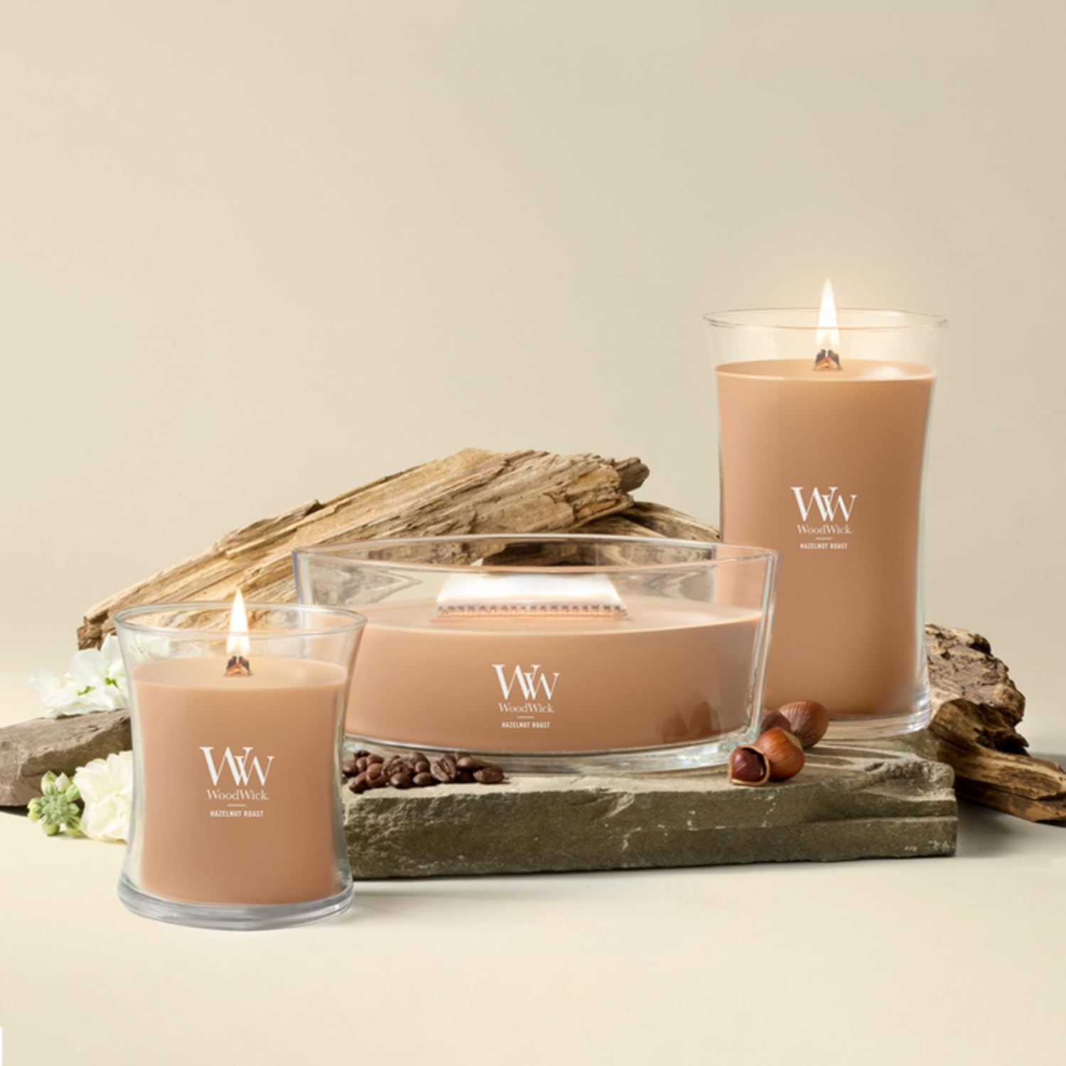 WoodWick Fireside Holiday Candle Gifts for Women and Men, 9.7 oz Medium Hourglass Candle with Crackling Wick