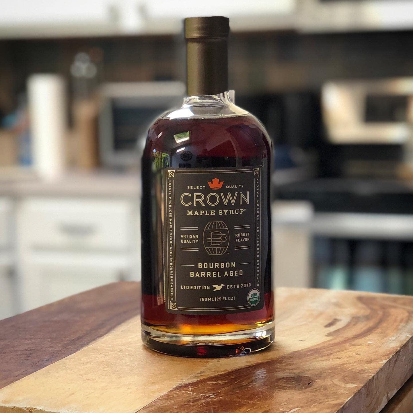 Crown Maple Organic Bourbon Barrel Aged Maple Syrup, Pancakes, Flavor Cocktails, Marinades and Sauces, 12.7 Fl Oz
