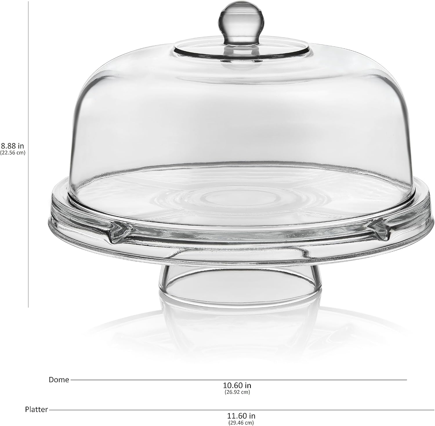 Libbey Selene 6-in-1 Domed Cake Stand, Unique Space Saving Glass Cake Stand with Dome, Multi-Purpose Dip Bowl To Serve Snacks and More