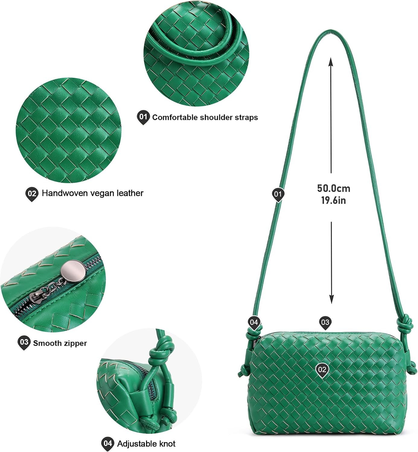 Woven Crossbody Bag for Women: Vegan Leather Handbag for Leisure | Classic Handwoven Bag For Style - Compact Design, Lightweight, Minimalist Style, Fits Phone, Cards & Key, Ideal for Daily Use