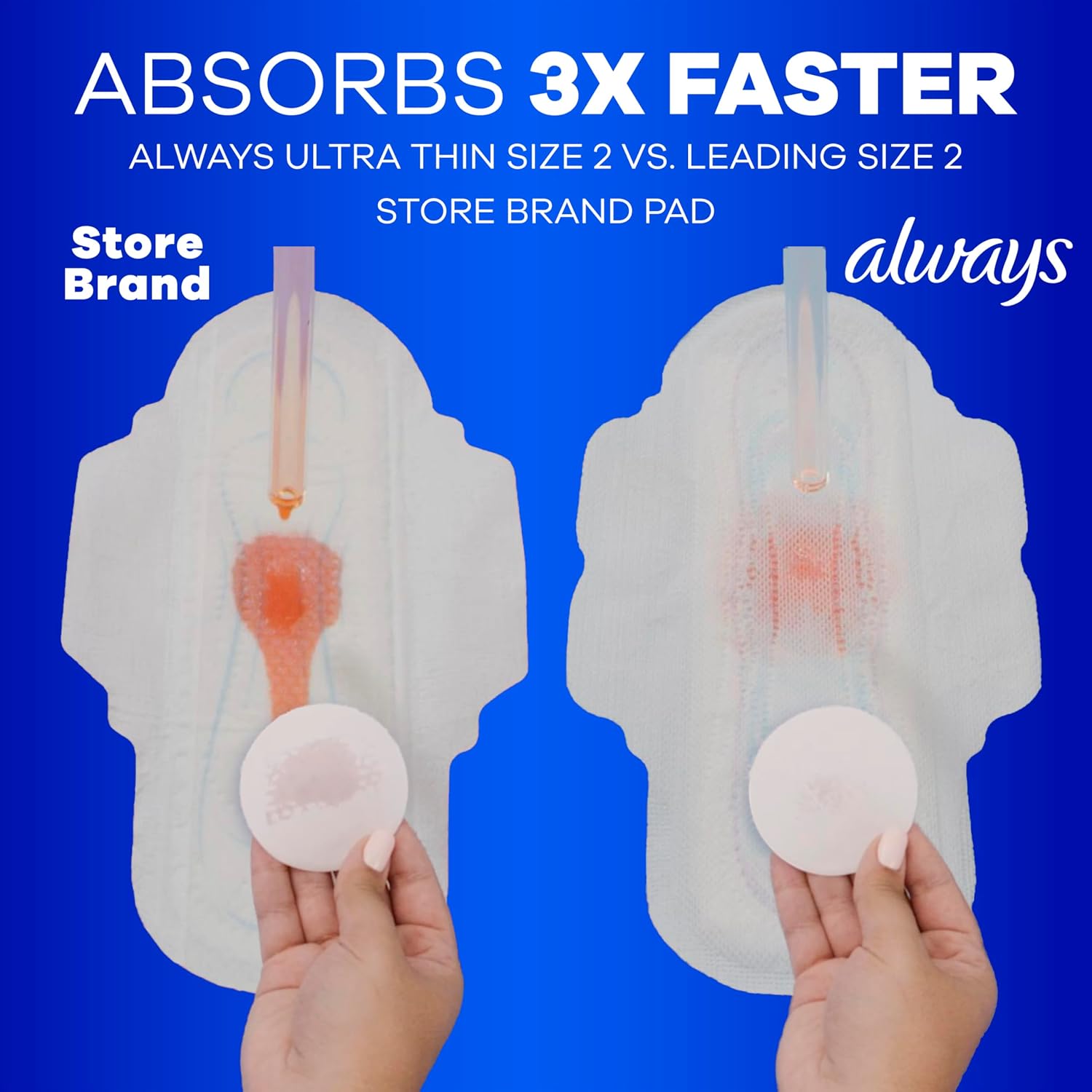 Always Ultra Thin Feminine Pads with Wings for Women, Size 1, Regular Absorbency, Unscented, Up to 100% Leak-Free Protection, 46 Count