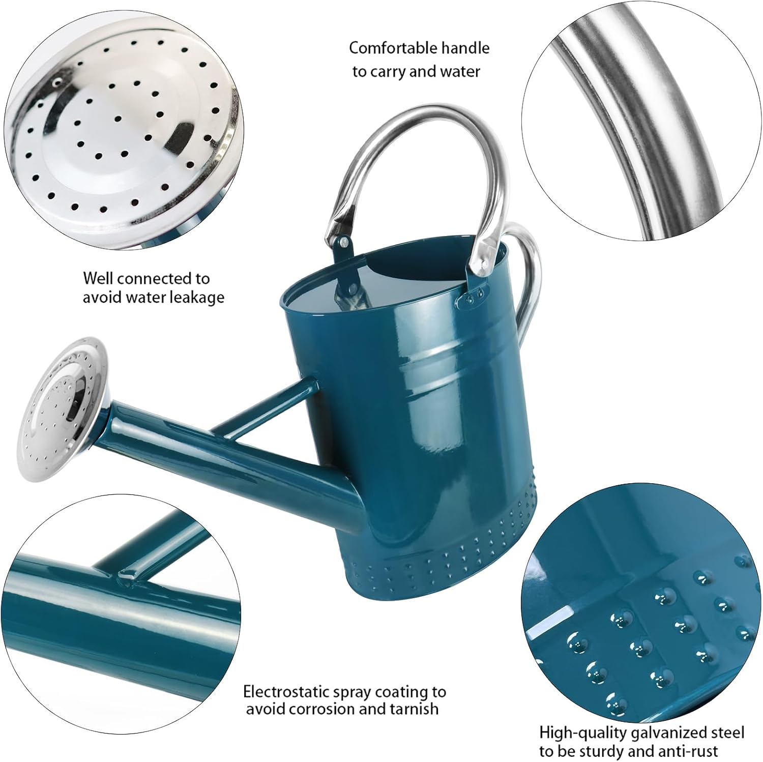 1 Gallon Metal Watering Can with Removable Spout, Nice Galvanized Steel Water Can with Embossed Design for Indoor and Outdoor Plants