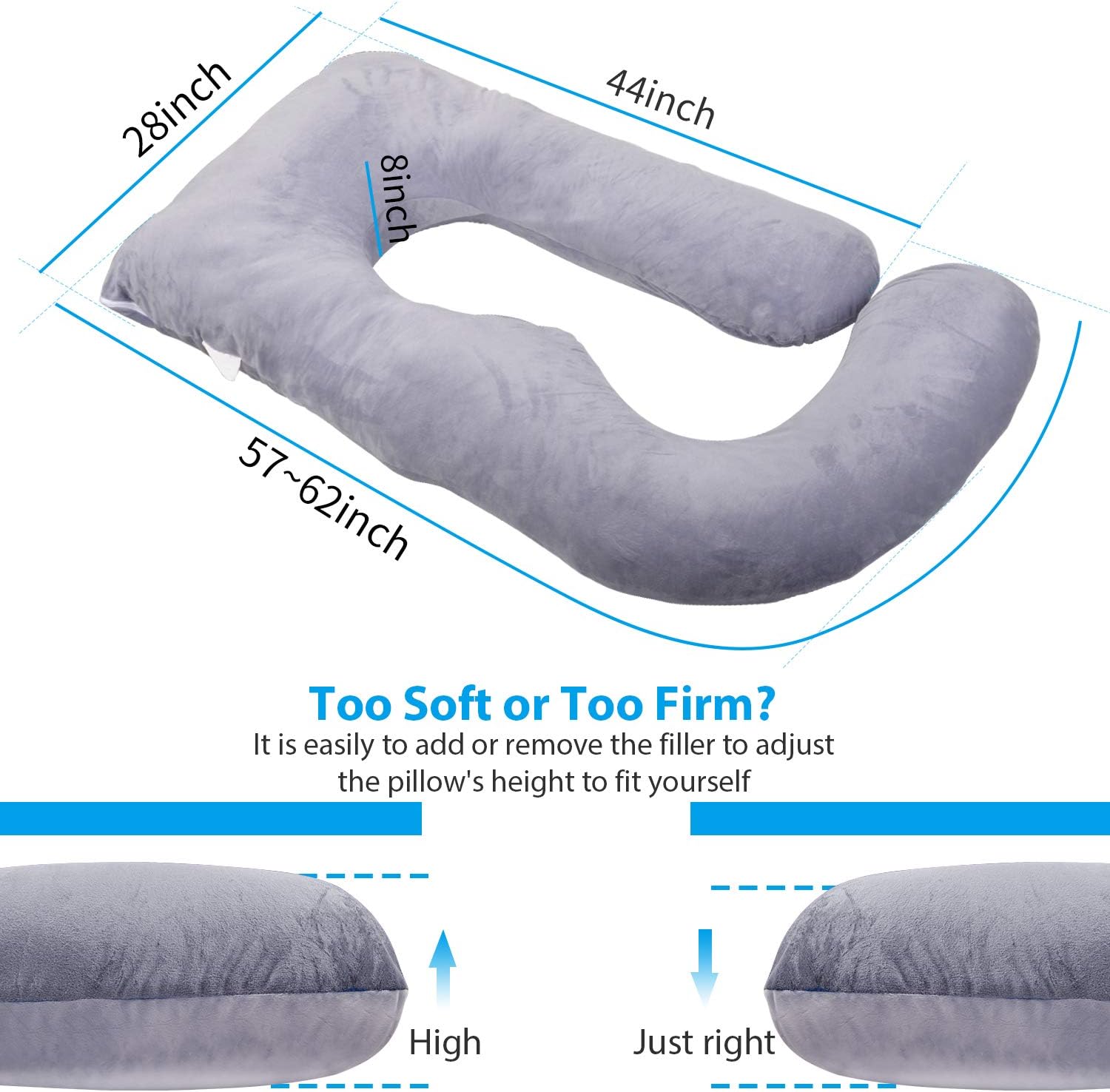 Victostar Pregnancy Pillow,57 inches U Shaped Maternity Pillow with Removable Cover Full Body Pillow Support for Back, HIPS, Legs, Belly (Dark Gray)