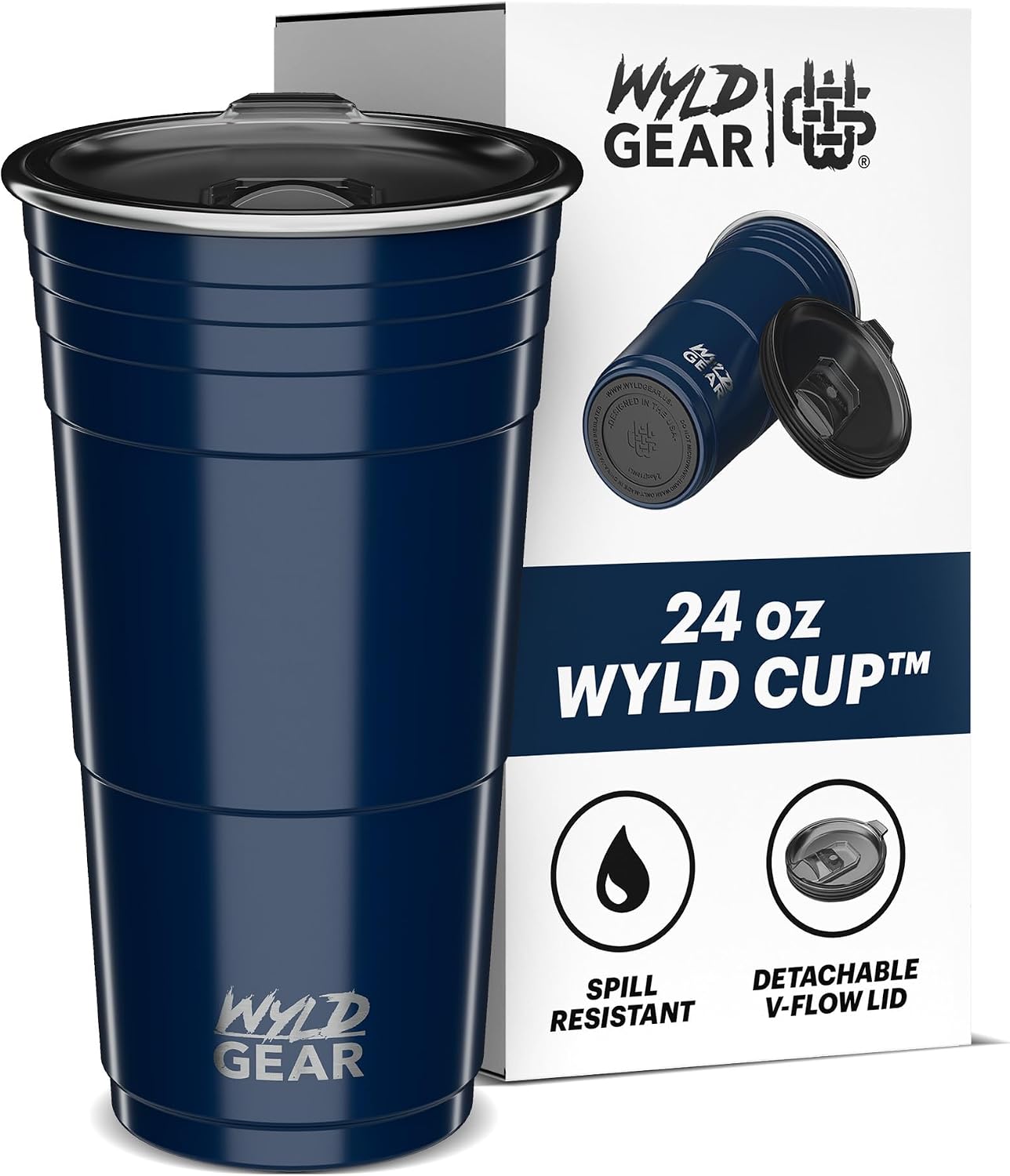 Wyld Gear Party Cup 24oz Red Stainless Steel Reusable Metal Cup with Lid