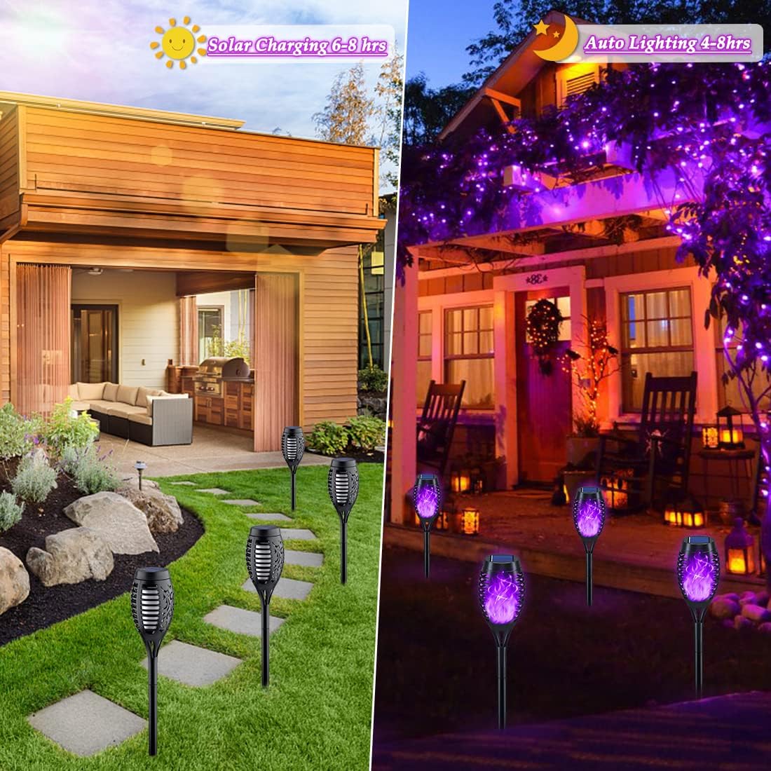 KYEKIO 12Pack Solar Torch Light with Flickering Flame for Halloween Decor