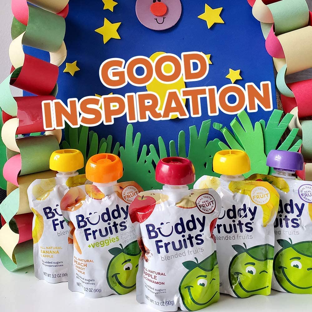 Buddy Fruits Snacks To Go Multifruit Unsweetened Applesauce 3.2oz Pouch (18pk) Gluten-Nut-Dairy-Preservatives-BPA Free, Non GMO, Kosher