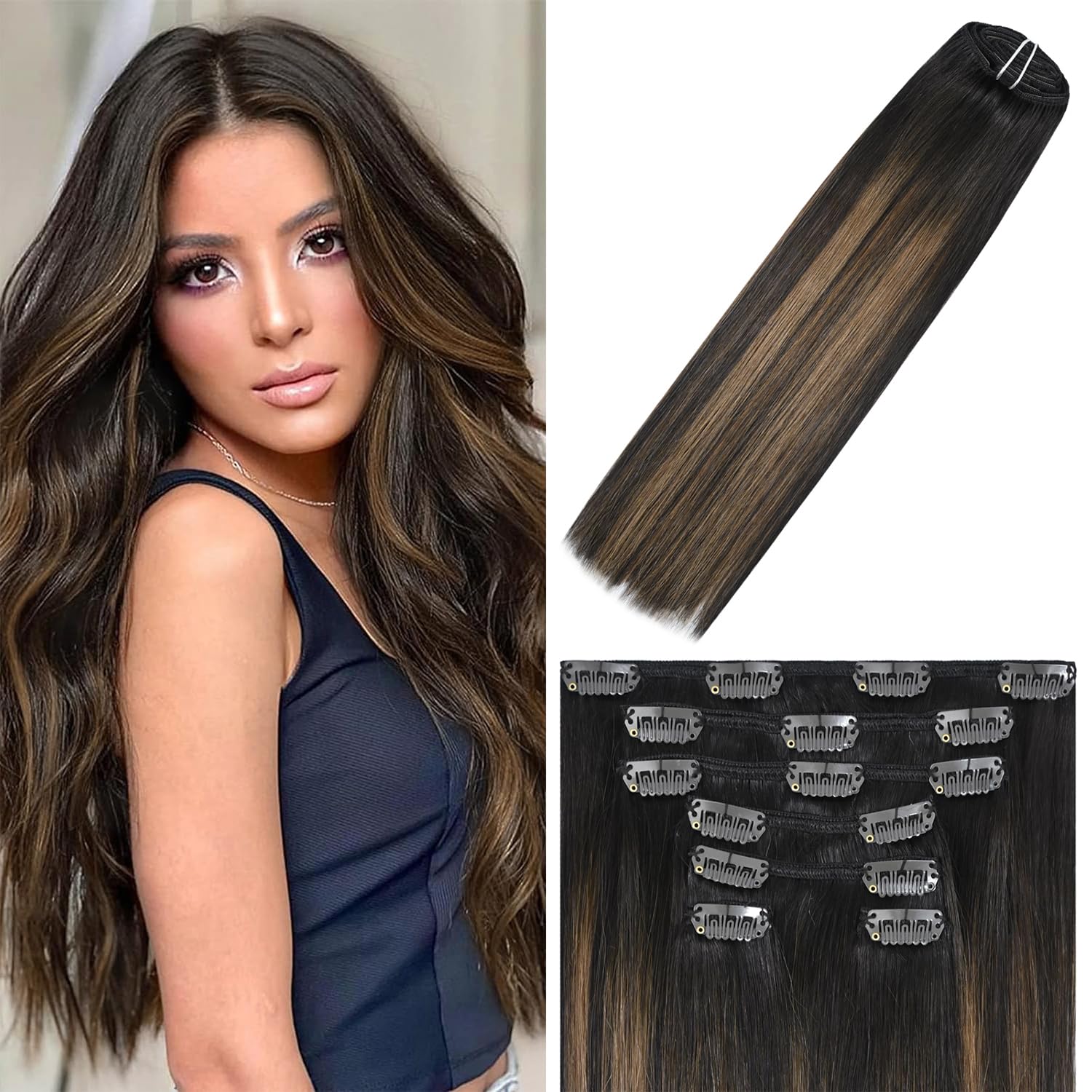 WindTouch Clip In Hair Extensions Human Hair Mixed Bleach Blonde 18Inch 75g Hair Extensions for Women Remy Blonde Extensions Clip in #18p613 7PCS