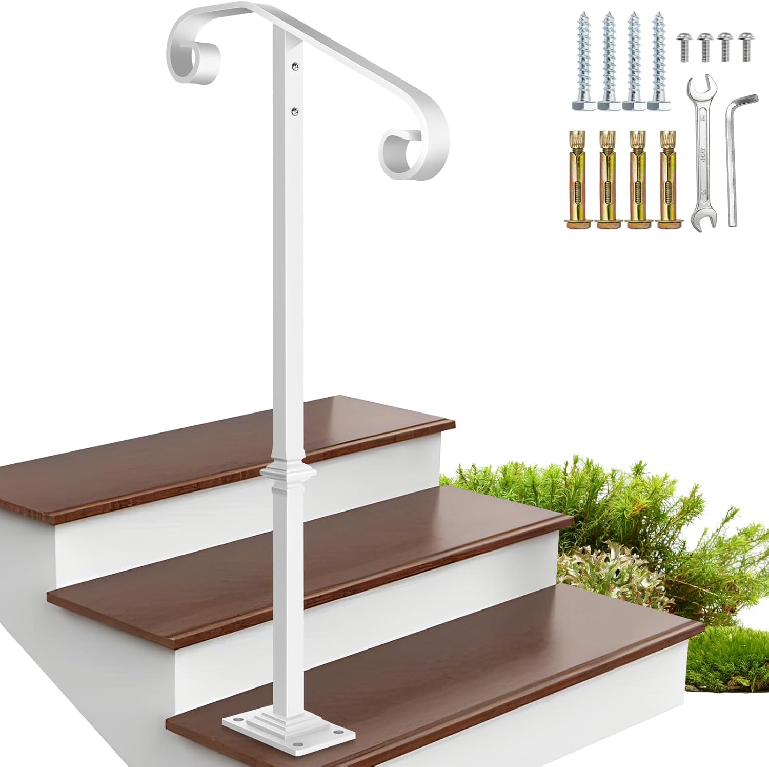 Wrought Iron Handrail 38.8" H, Single Post Handrail Fits 1 or 2 Steps