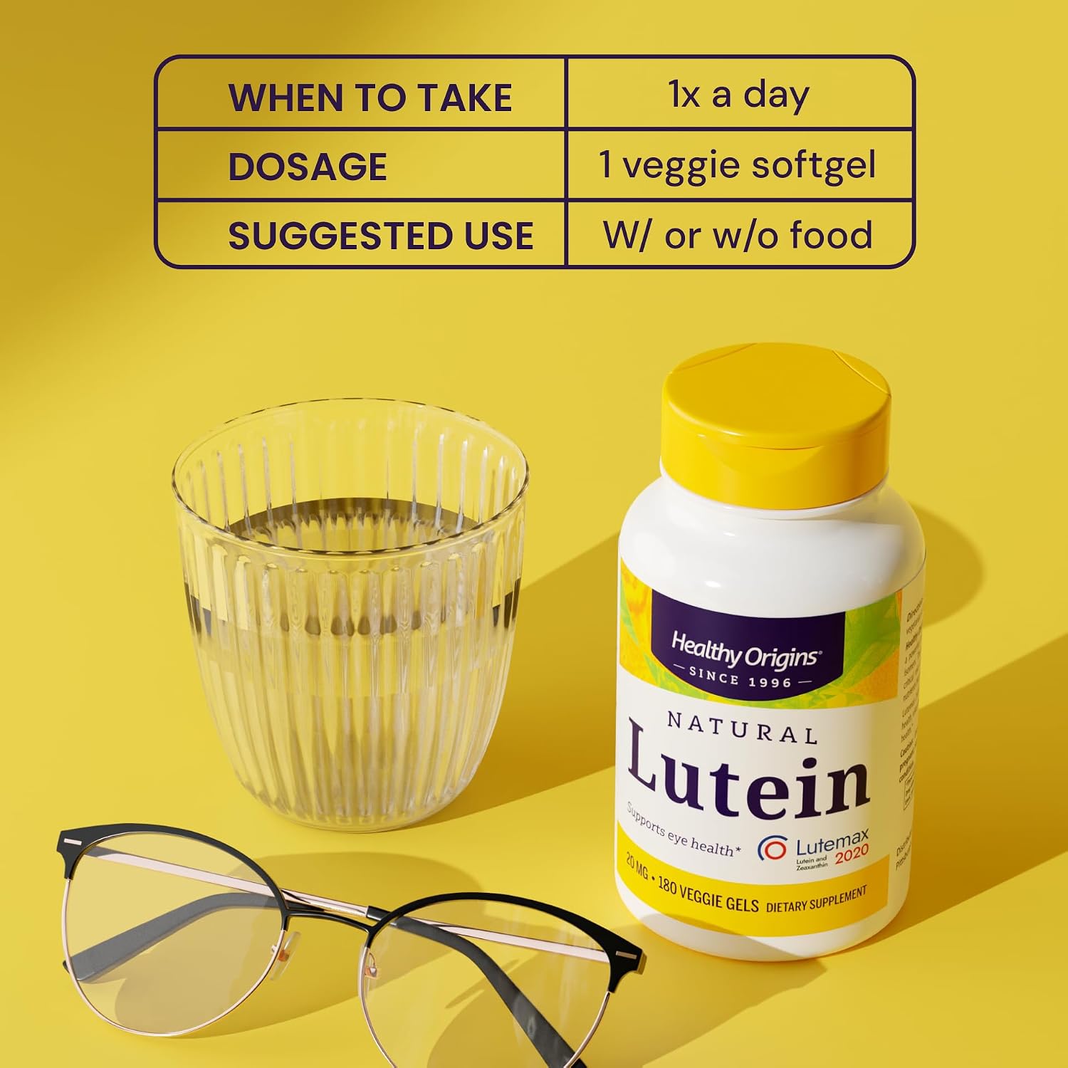 Healthy Origins Lutein Lutemax 2020 20 mg & Zeaxanthin, 180 Gels