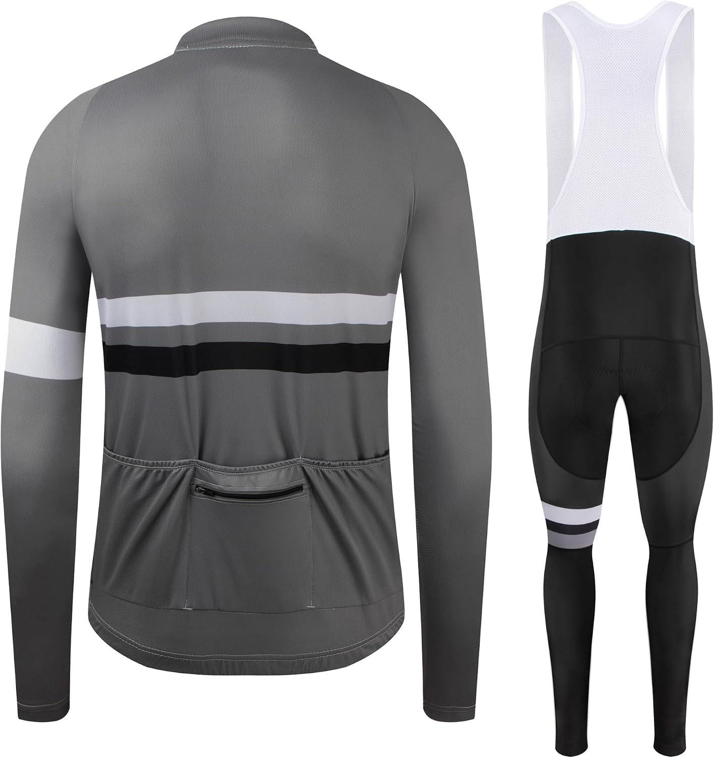 Coconut Ropamo CR Men's Cycling Clothing Set Long Sleeve Cycling Jersey Zipper Pocket Bike Outfit Cycling Bib Pants 3D Padded