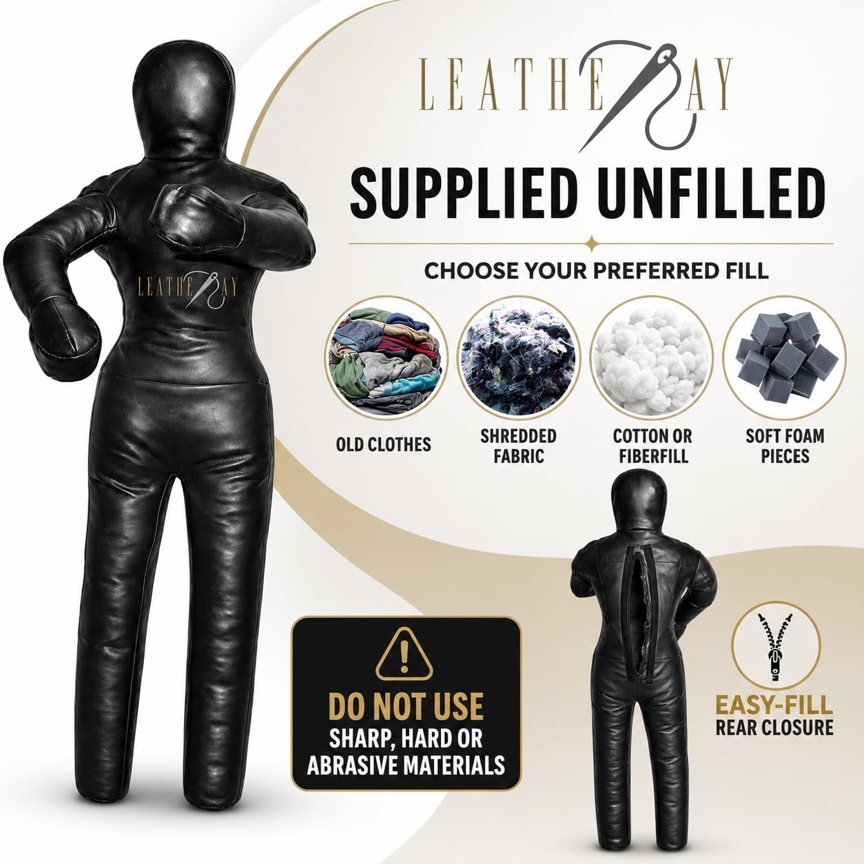 LEATHERAY MMA Jiu Jitsu Grappling Dummy Judo Punching Bag,Brazilian Jiu Jitsu Dummy,Wrestling Grappling BJJ Dummy Black -Unfilled