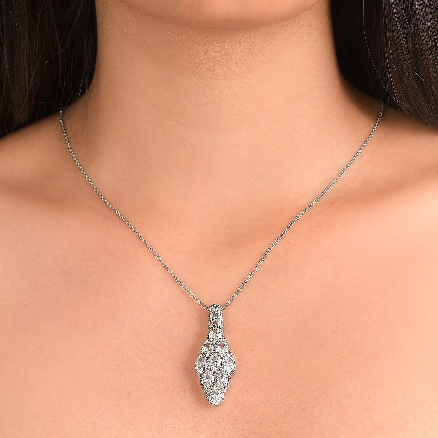 Cubic Zirconia Pendant Necklace in Stainless Steel 20 Inches