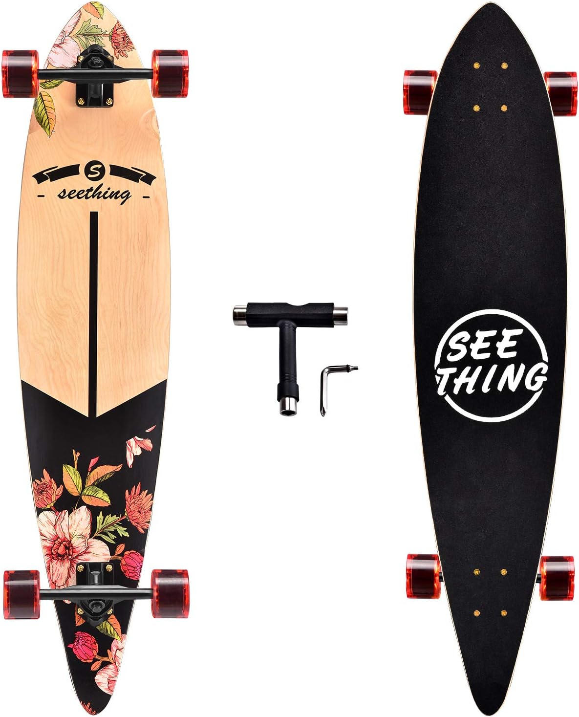 seething 42 Inch Longboard Skateboard Complete Cruiser Pintail, The Original Artisan Maple Skateboard Cruiser Pintail for Cruising, Carving