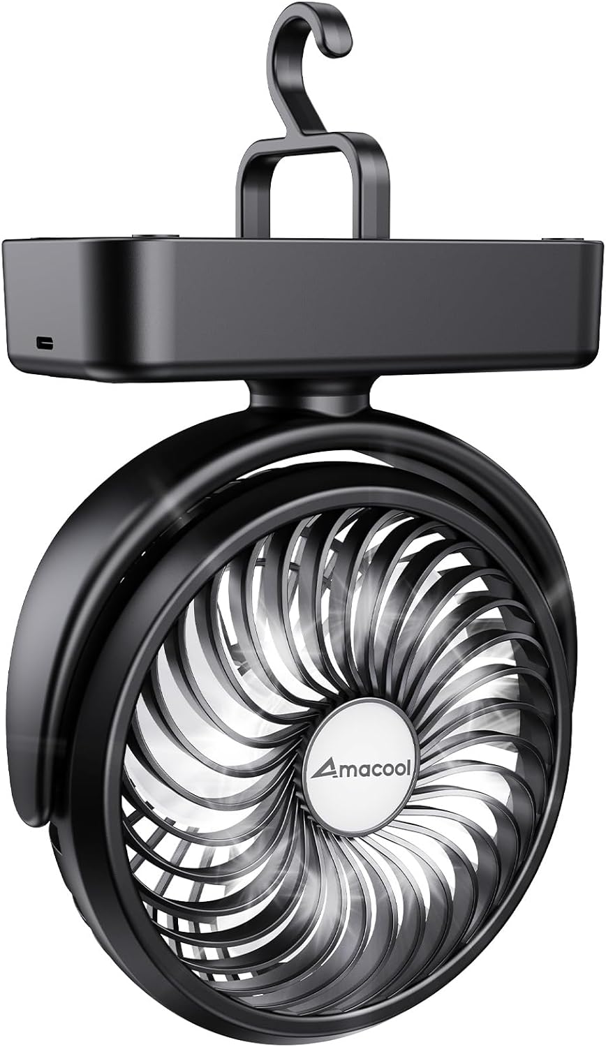 AMACOOL 10000mAh Battery Operated Camping Fan with LED Light-7 inch