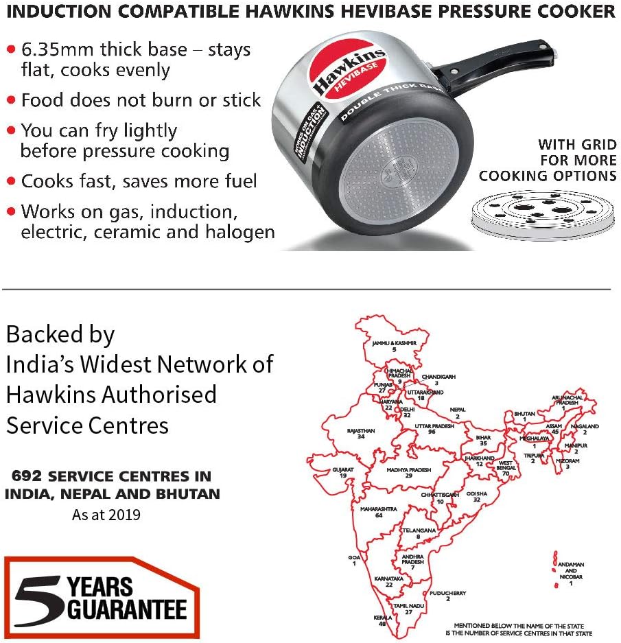 Hawkins Aluminium 5 Litre Hevibase Pressure Cooker, Induction Inner Lid Cooker, Silver (Ih50)