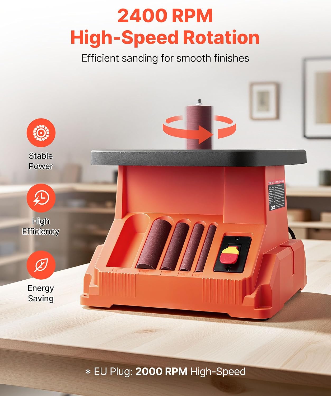VEVOR Oscillating Spindle Sander, 2400RPM Benchtop Spindle Sander with 6 Sleeves (1/2"-3")