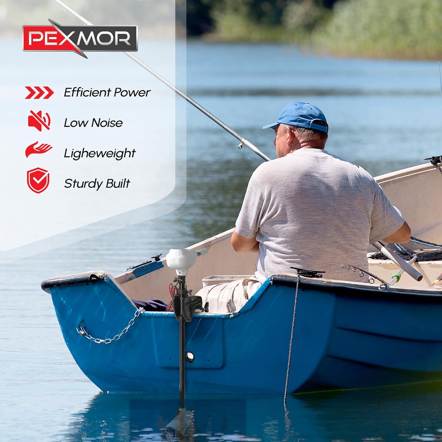 PEXMOR 8 Speed Electric Trolling Motor, Electric Outboard Boat Motor w/Adjustable Handle & LED Indicator, Transom Mounted for Saltwater, Kayak