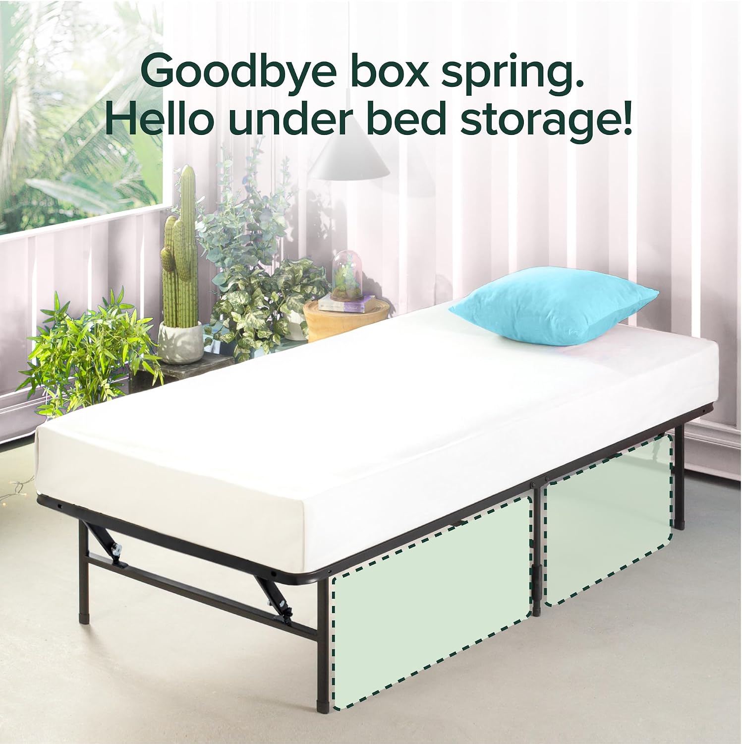 Zinus SmartBase Tool-Free Assembly Mattress Foundation, 14 Inch Metal Platform Bed Frame, No Box Spring Needed, Sturdy Steel Frame, Underbed Storage, Black, Queen