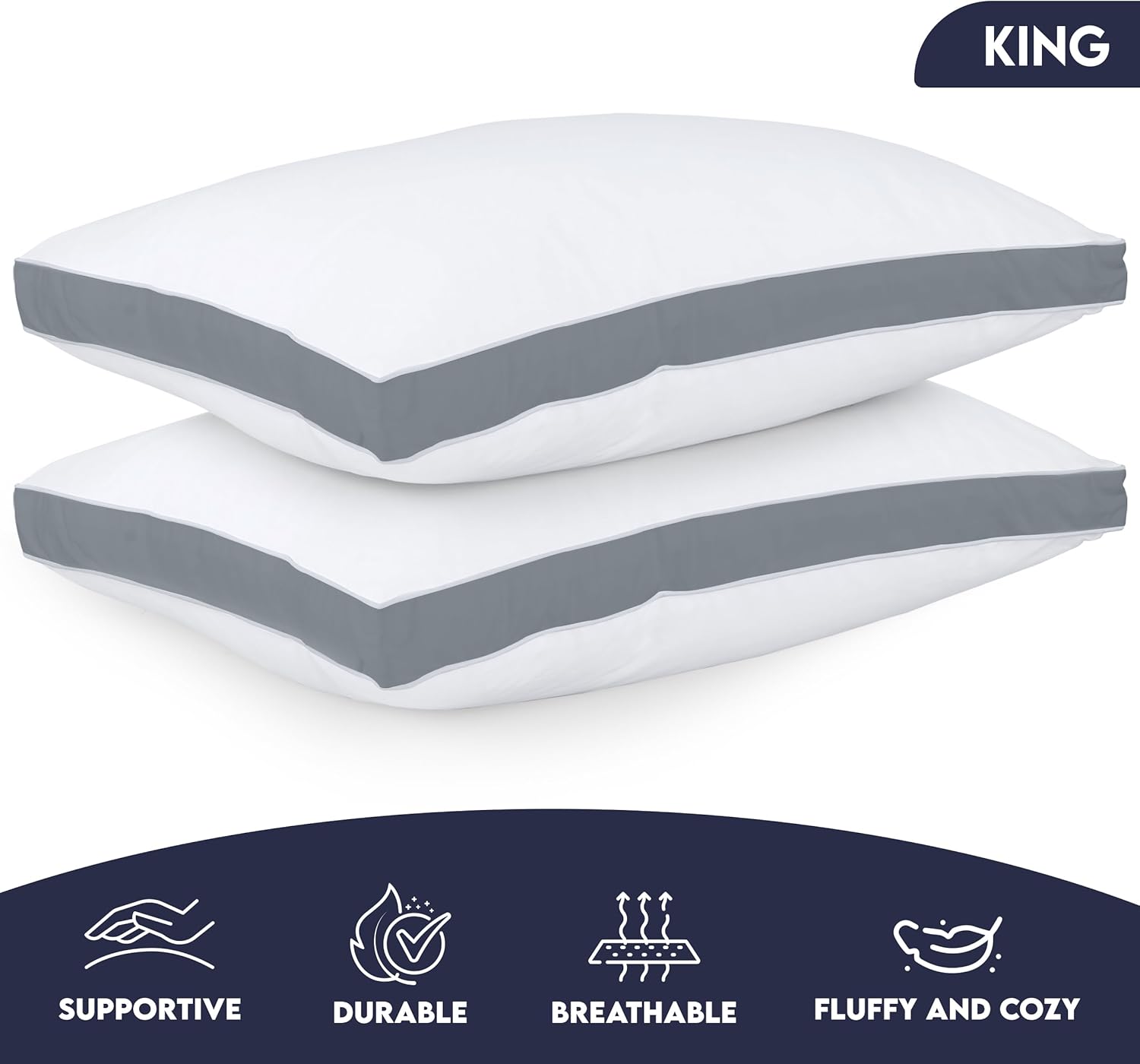 Utopia Bedding Gusset Bed Pillow, Hotel Pillows King Size Set of 2, White