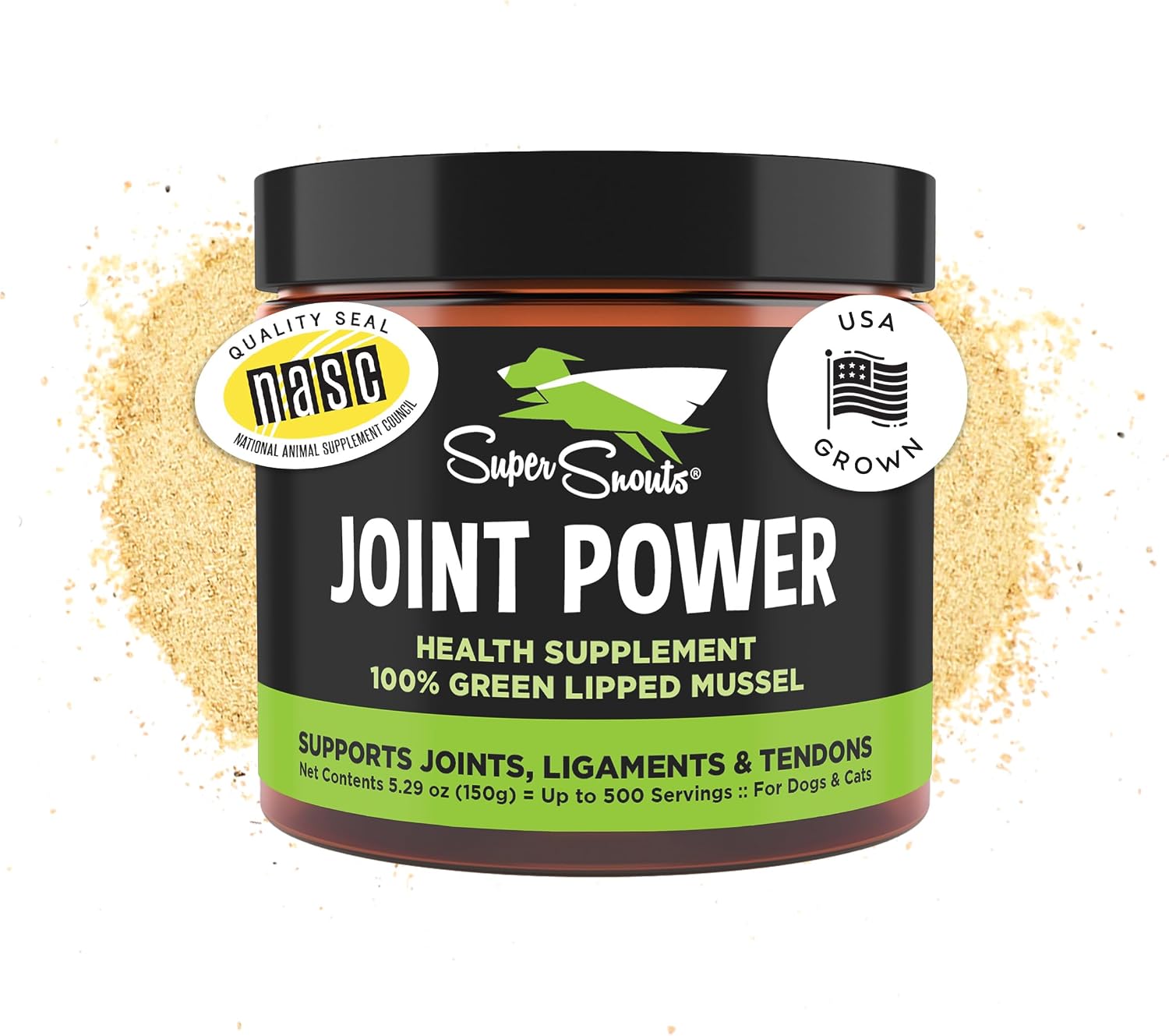 Joint Power Supplement Powder for Dogs & Cats, 2.64 oz Jar | Joint Supplement Powder made with 100% Green Lipped Mussels to Support Joints, Tendons, and Ligaments