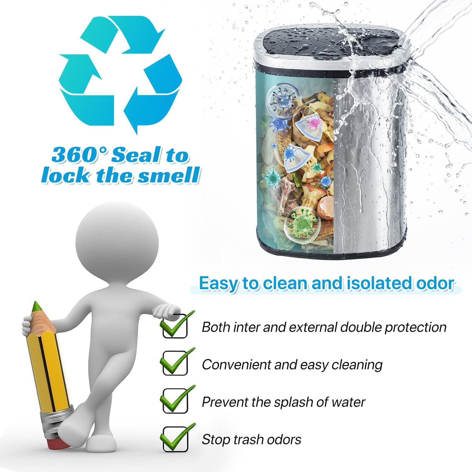 Kitchen Trash Can | Stainless Steel 13 Gallon Trash Can | 50L Touch Free Garbage Can with Lid | Electronic Sensor High Capacity Trash Bin for