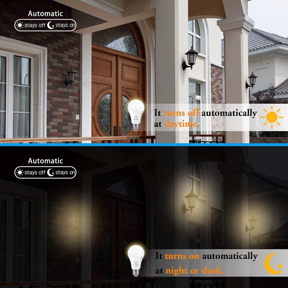 Dusk to Dawn Light Bulb, Sensor LED Bulbs Smart Lights Bulb 5W A19 Automatic On/Off