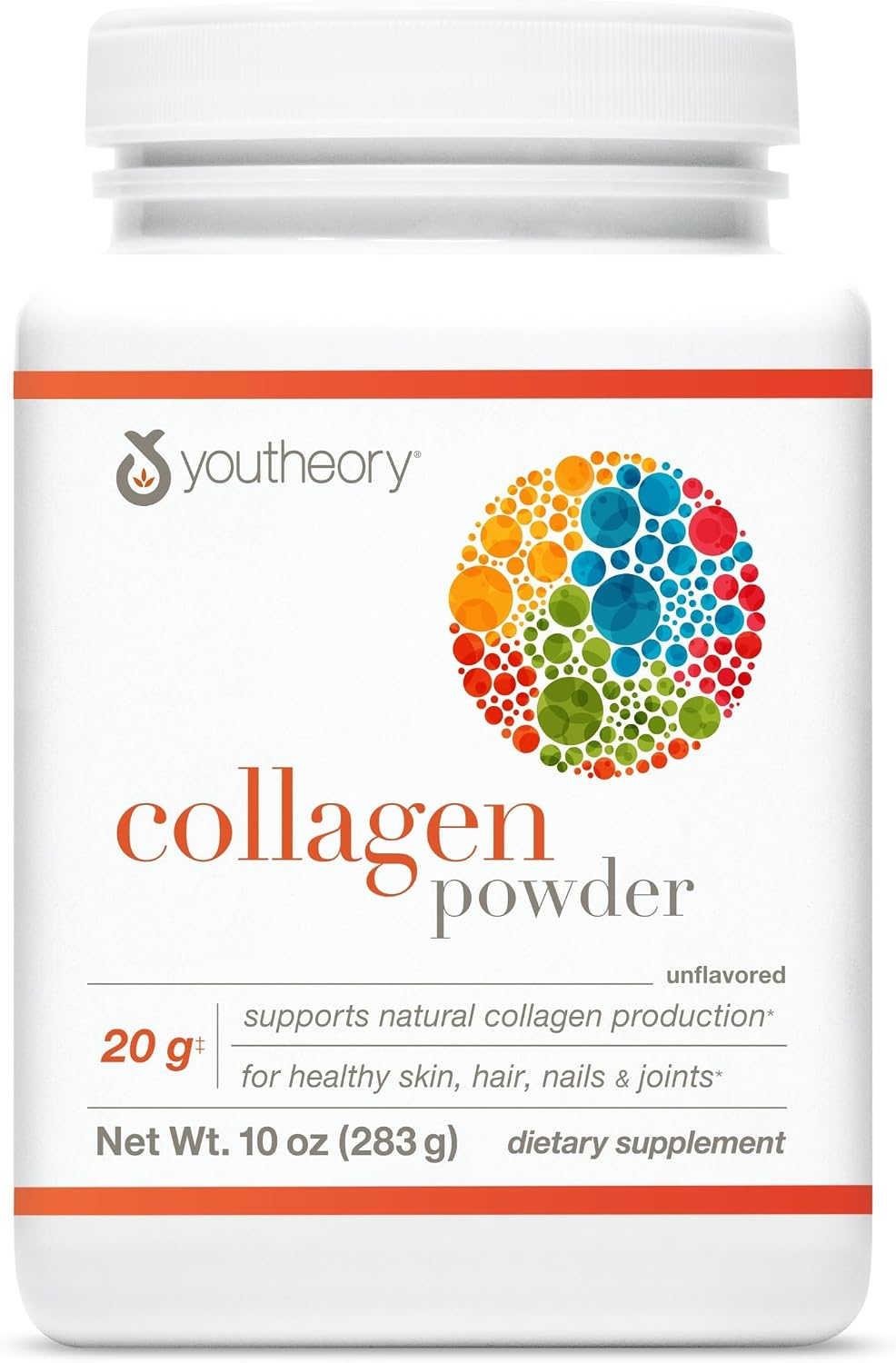 Youtheory Collagen Powder, 20g, Unflavored, 10 oz, 12-Day Supply