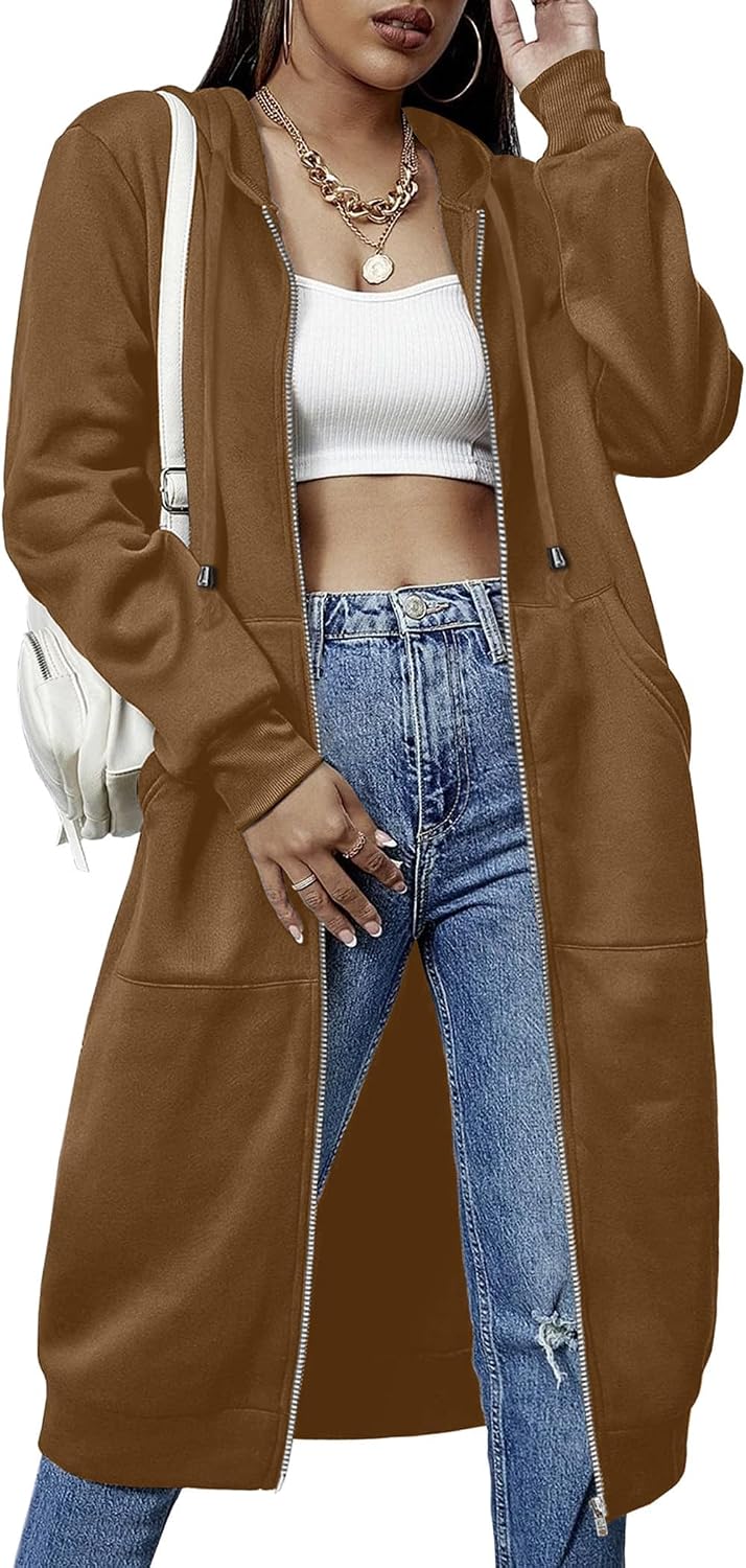 ELESOL Women Casual Zip up Fleece Hoodies Tunic Sweatshirt Long Jacket