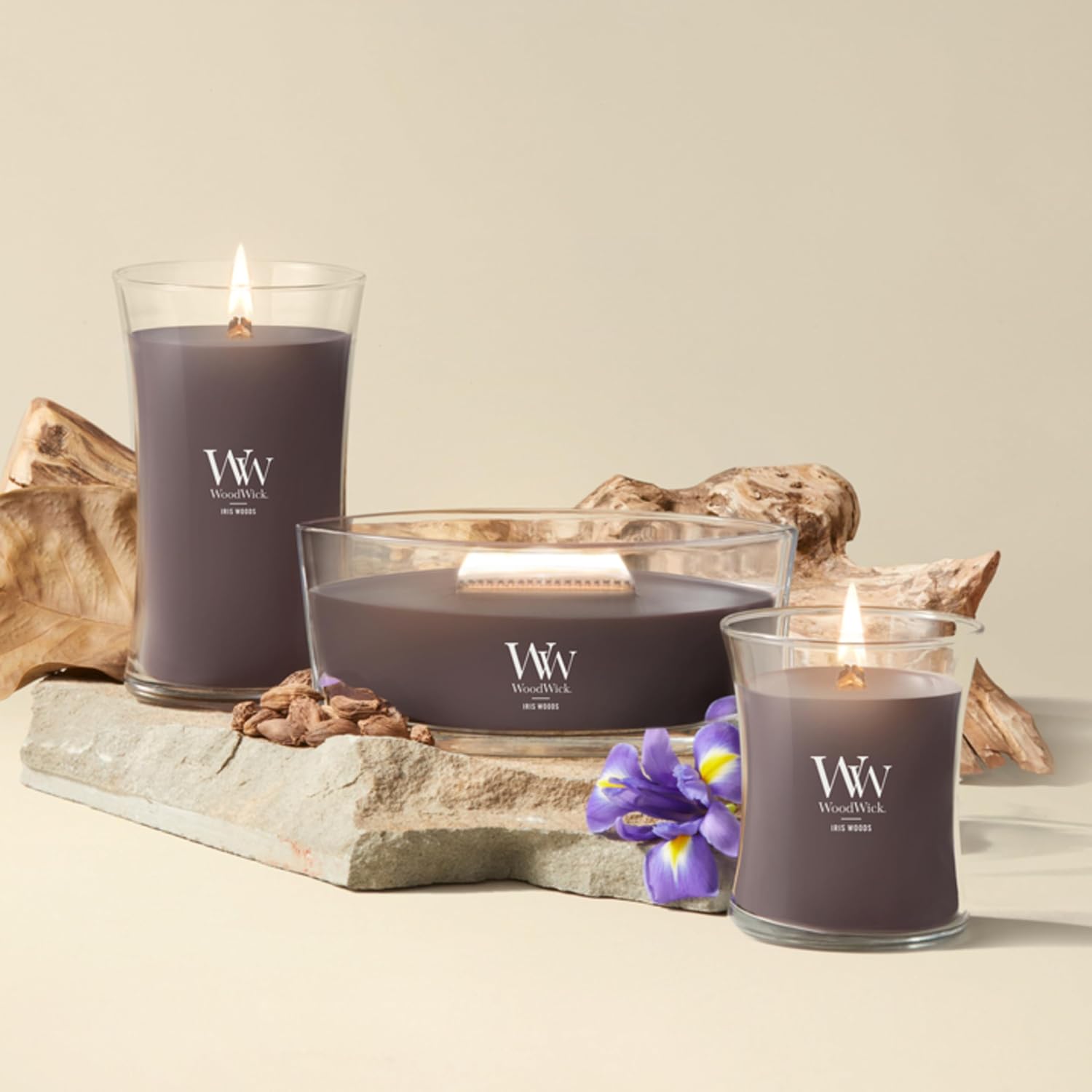 WoodWick Fireside Holiday Candle Gifts for Women and Men, 9.7 oz Medium Hourglass Candle with Crackling Wick