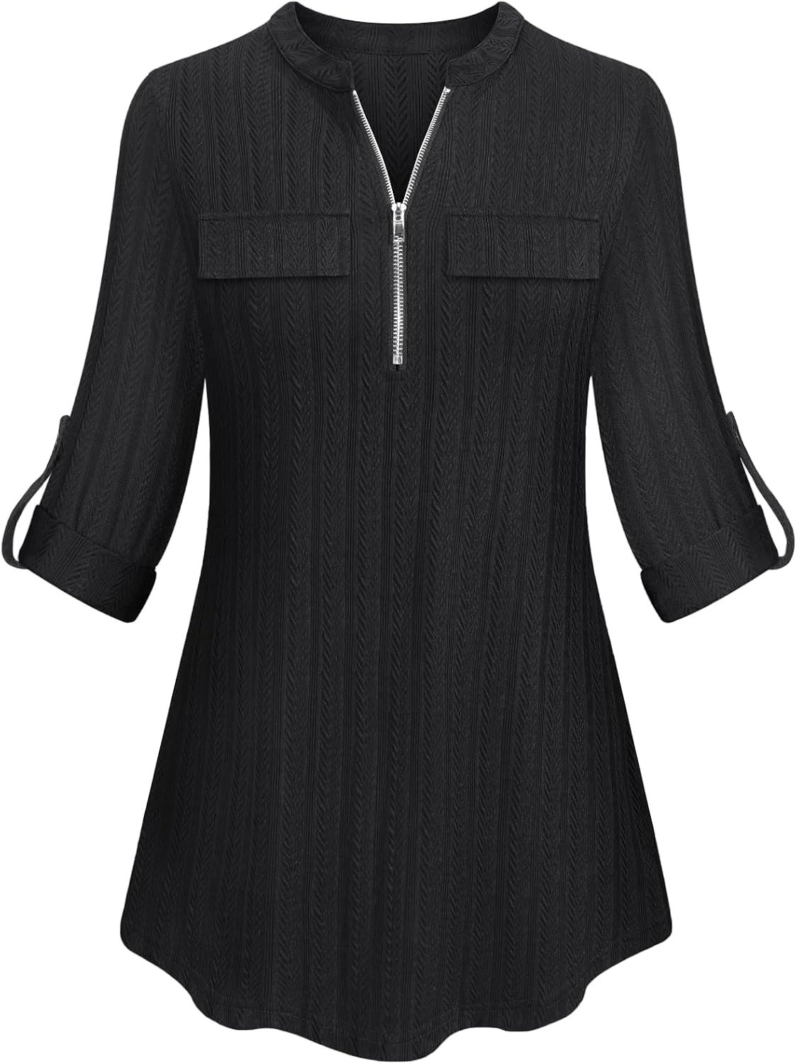 Tanst Sky Womens Casual Long Sleeve Zipped V Neck Plaid Tunic Blouses