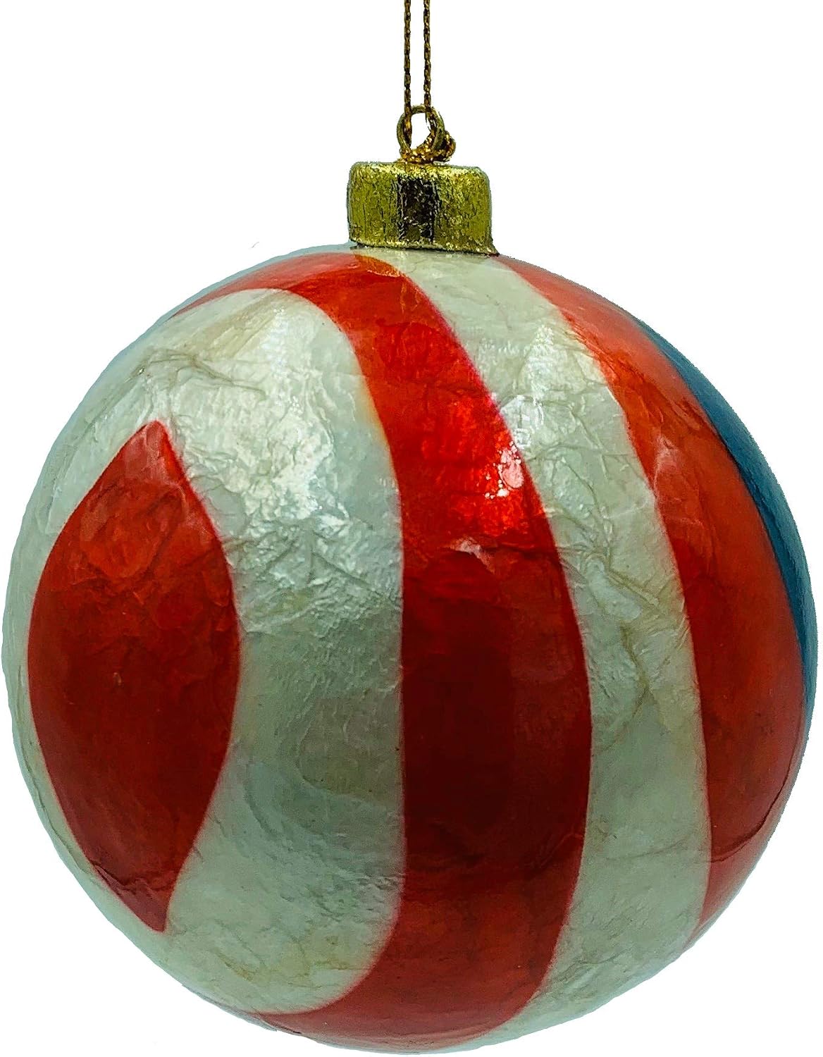 GUTZ Tree Ornament Collection, American Stars & Stripes from Old Glory Flag Handcrafted Filipino Capiz (4" Diameter)
