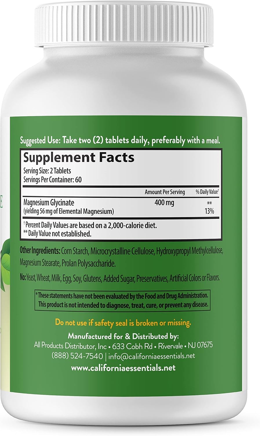Magnesium Glycinate 400 - Chelated, High Absorption Magnesium for Muscle Relief, Bone & Heart Support -Vegan, Non-GMO, Gluten-Free 240 Tablets (Servings 120, Serving Size (2) 200mg Tablets)