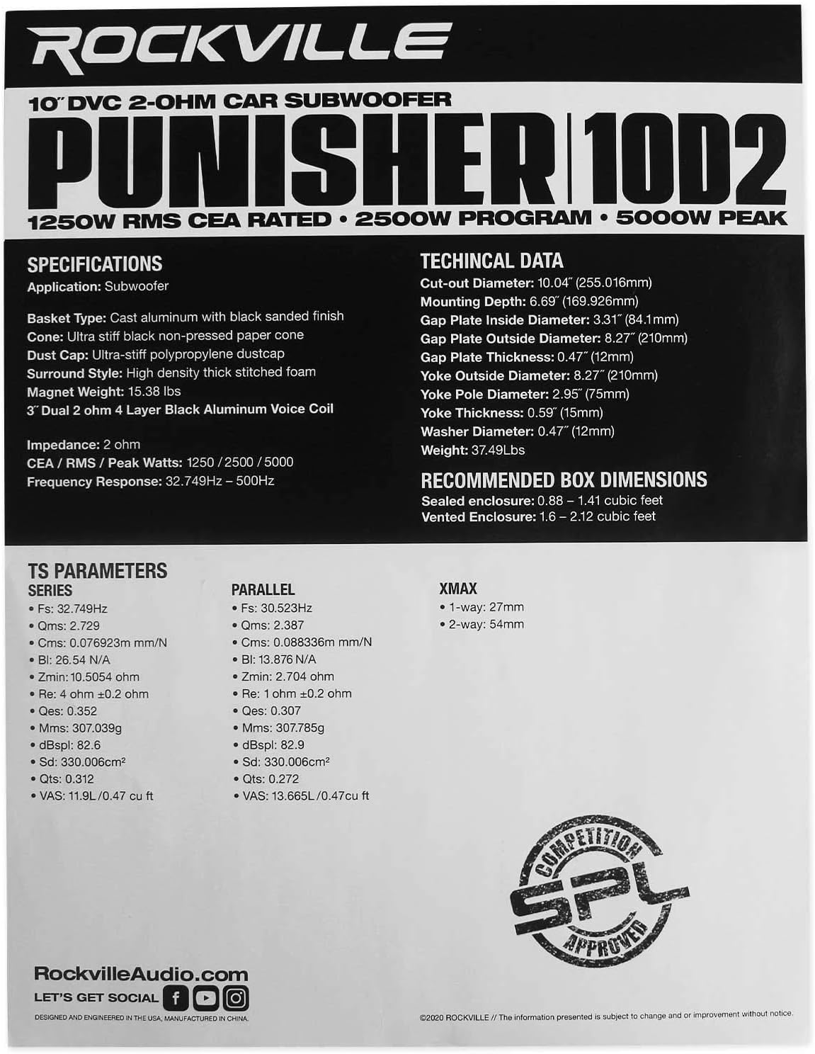 Rockville Punisher 15D2 15" Dual 2-Ohm Competition Car Audio Subwoofer