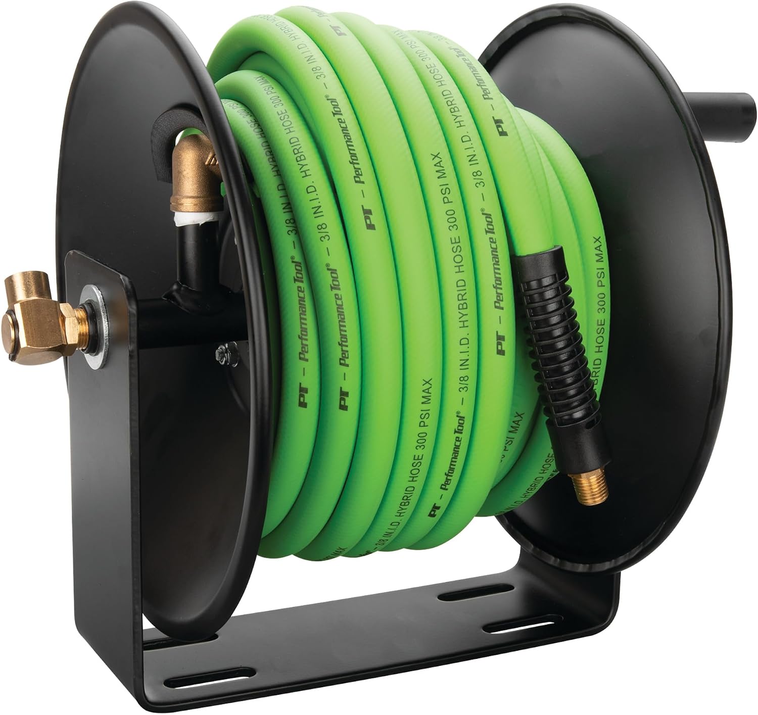 Performance Tool M635 50 ft. 18-Gauge Steel Air Hose Reel | Durable powder coated finish. Holds up to 50-ft of 3/8-in compressor hose (not included). 3/8-in female NPT swivel. Reel only