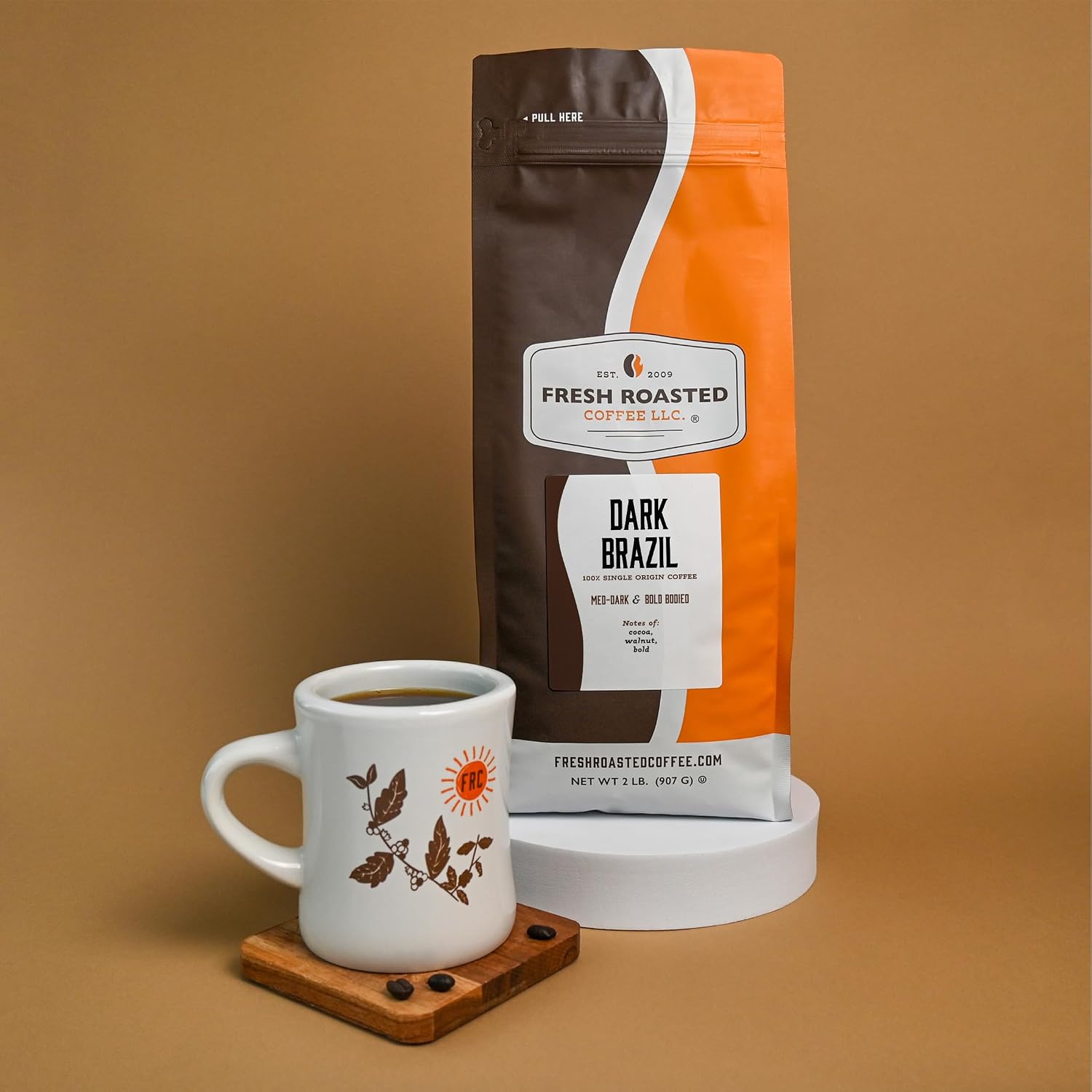 Fresh Roasted Coffee, Dark Brazil Whole Bean Coffee, Med-Dark Roast, Kosher, 5 lb (80 oz)