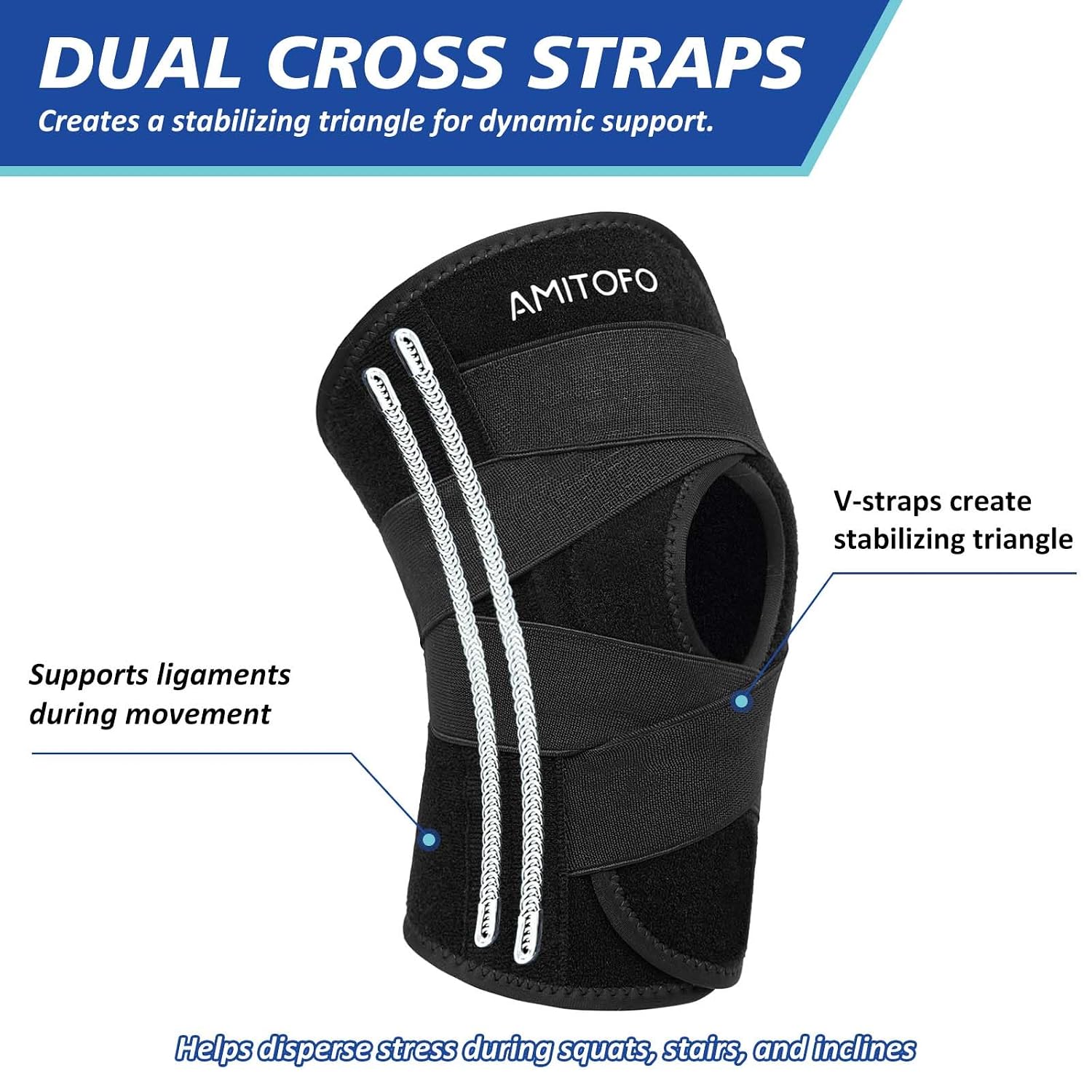 Knee Brace for Meniscus Tear, Spring Stabilizers for ACL MCL Black | Patella Gel Pad, Adjustable Medium Support Brace for Men and Women