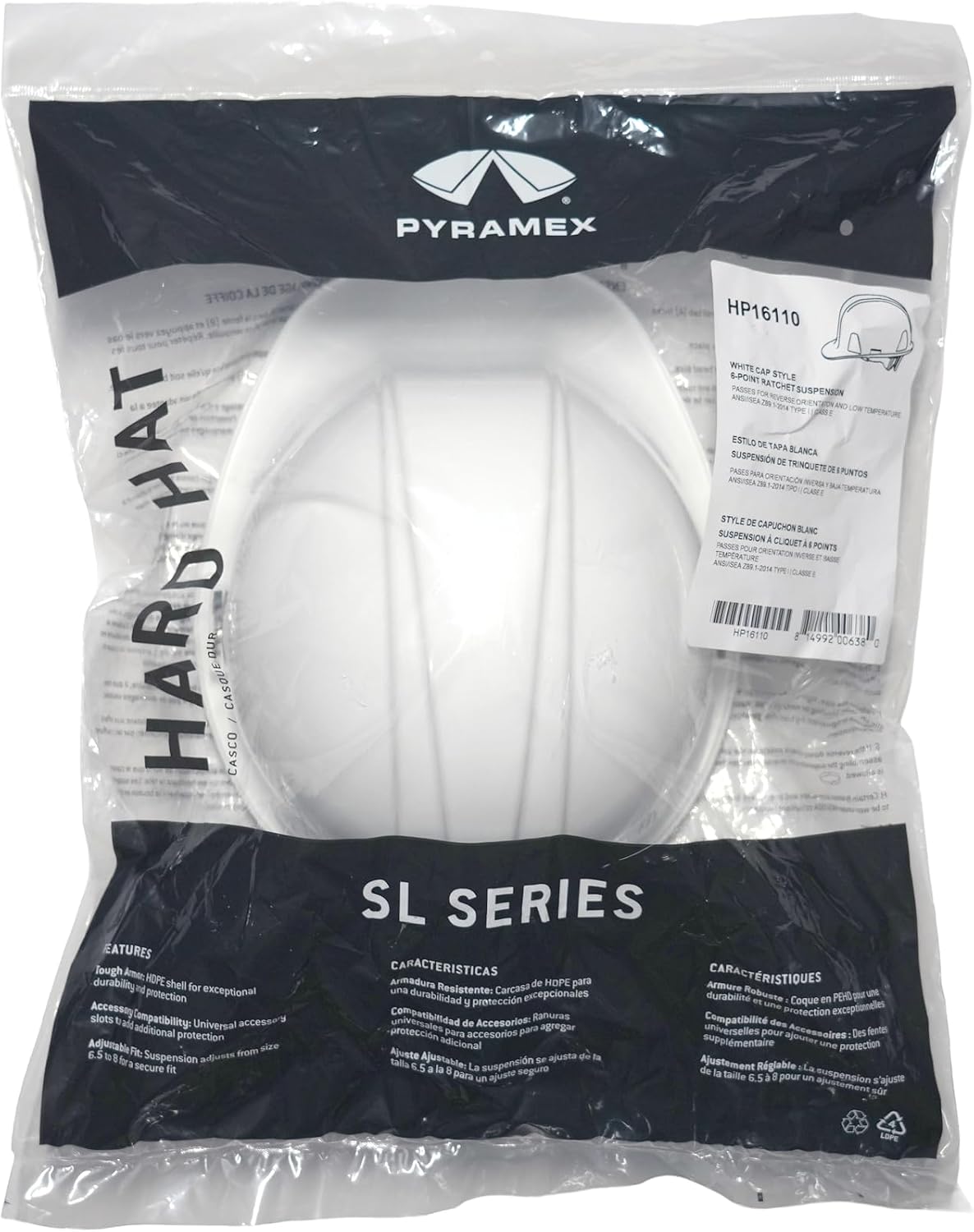 Pyramex SL Series Cap Style Hard Hat with 4 Point Ratchet - Durable HDPE Shell for Reliable Impact Protection, Rain Trough, Low Profile Design, Lightweight Comfort for All Head Sizes