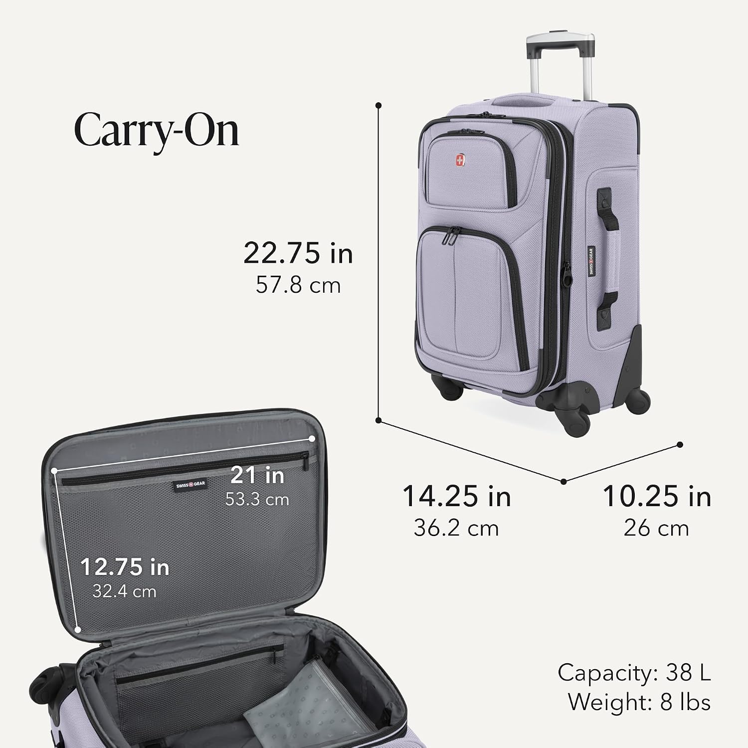 SWISSGEAR Sion Carry-On Spinner Luggage, Softside Expandable, Lightweight Suitcase, Dark Grey, 22.75-Inch