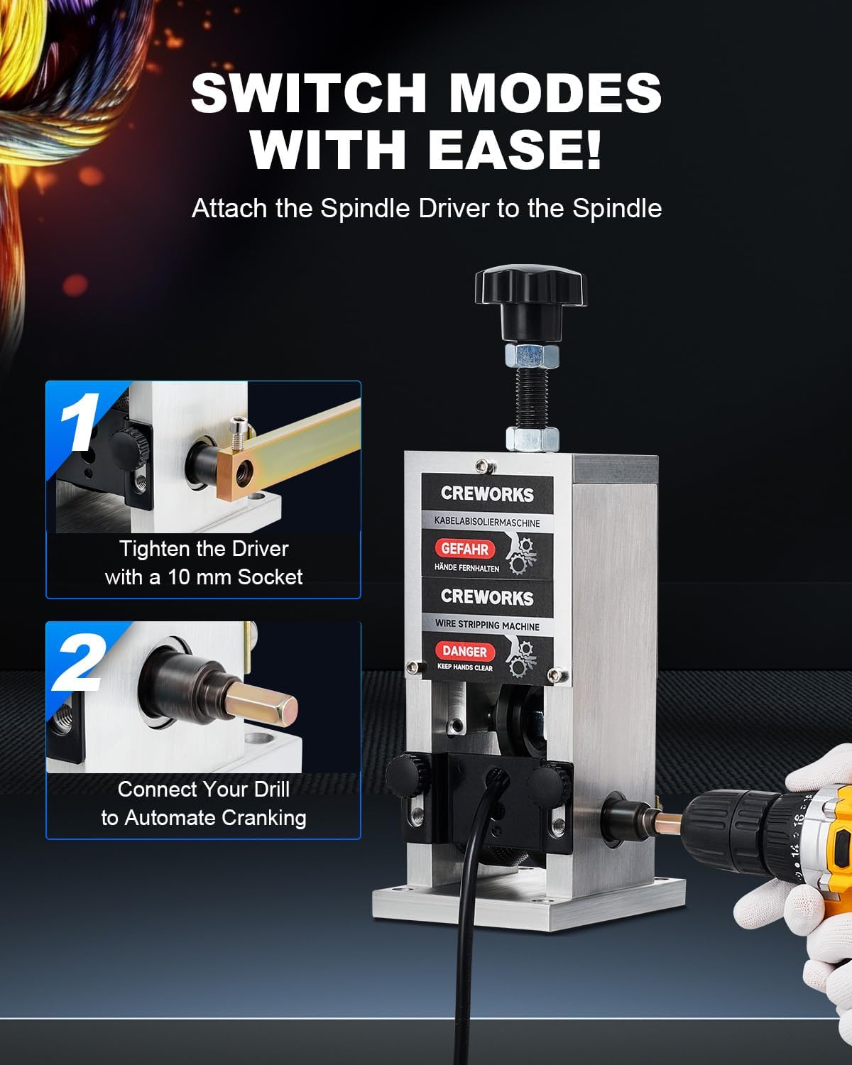CREWORKS Manual Wire Stripper Machine, 0.06"-1" Wire Stripping Machine, Wire Stripping Tool for 1.5-25mm Scrap Wire