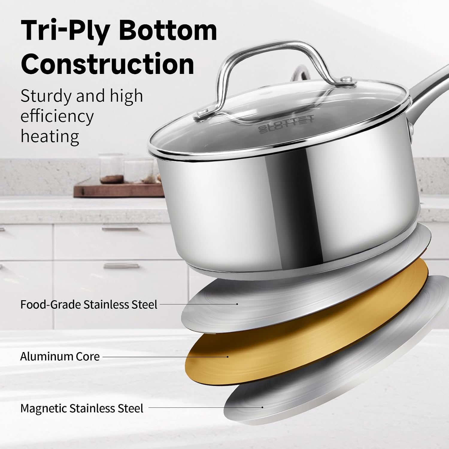 SLOTTET 1Qt & 2Qt Stainless Steel Sauce Pan Set with Lid,4 Pcs Non Stick Saucepan,Small Kitchen Pots,Induction Compatible,PFOA FREE