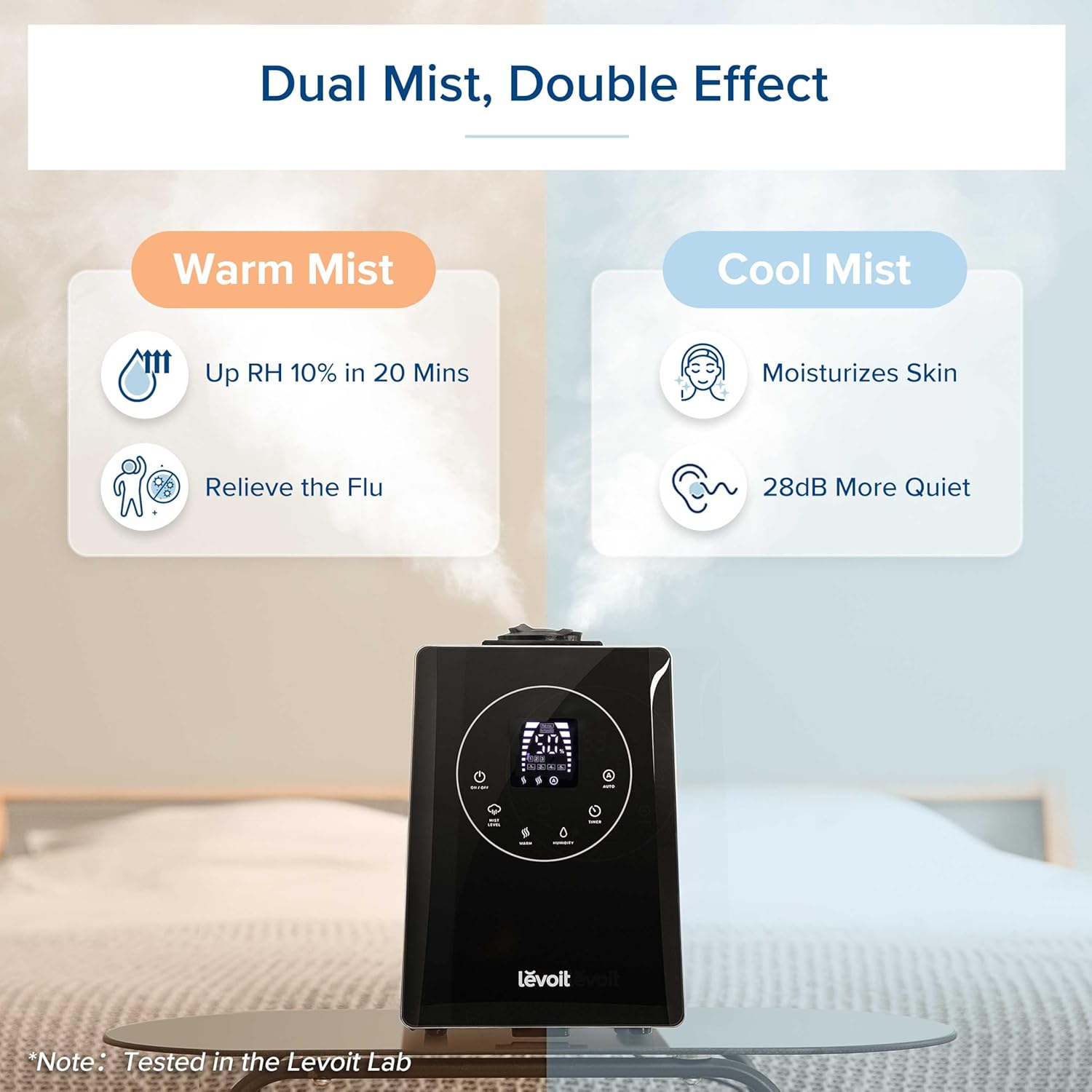 Levoit Humidifiers for Bedroom Large Room, 6L, 60H Runtime, 26dB, Smart App
