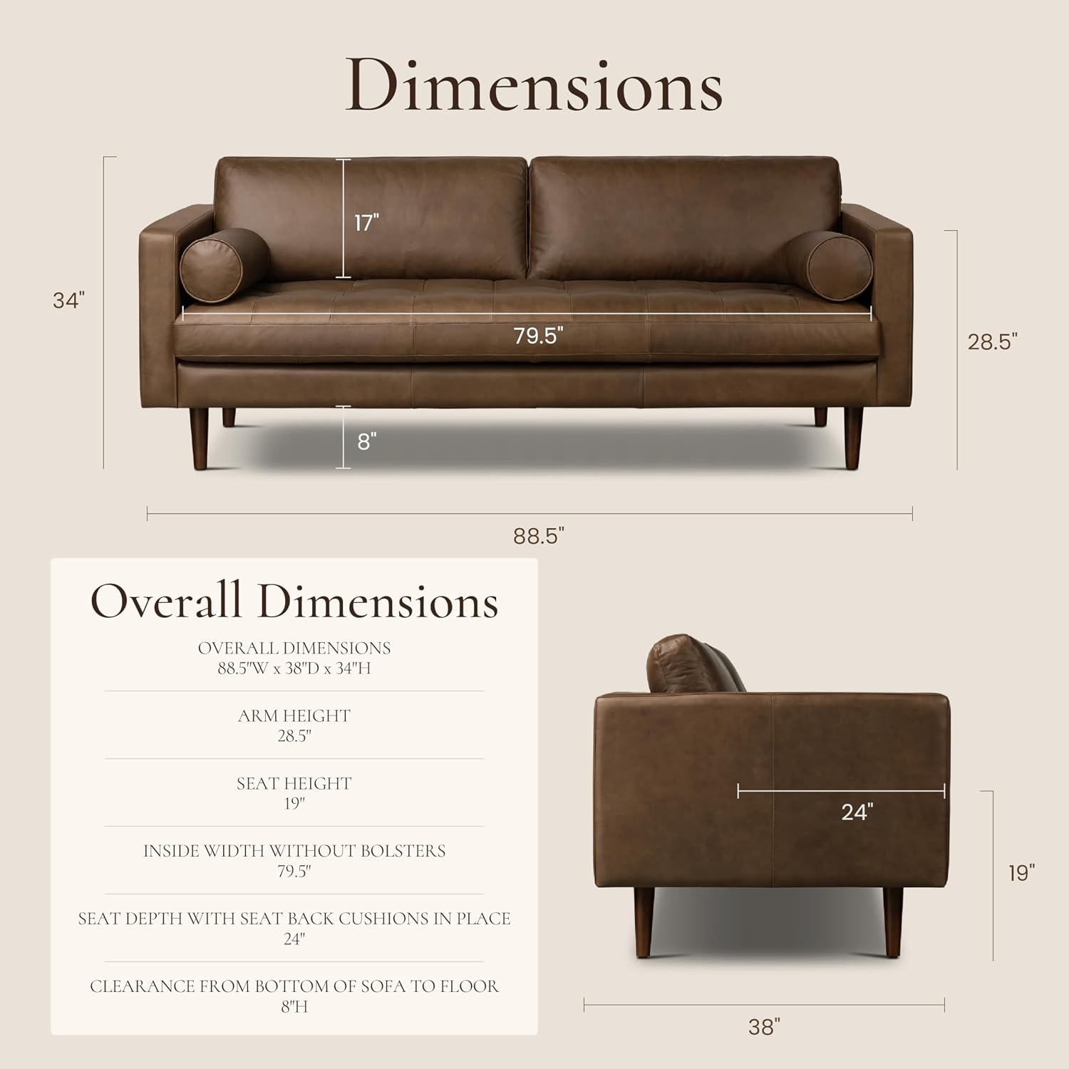 Poly & BARK 55" Tufted Leather Bed Bench for Bedroom End of Bed - Living Room Entry Way Bench - Pure Italian Leather Upholstery with a Solid Wood Frame - Ottoman Bench with Wooden Legs - Cognac Tan
