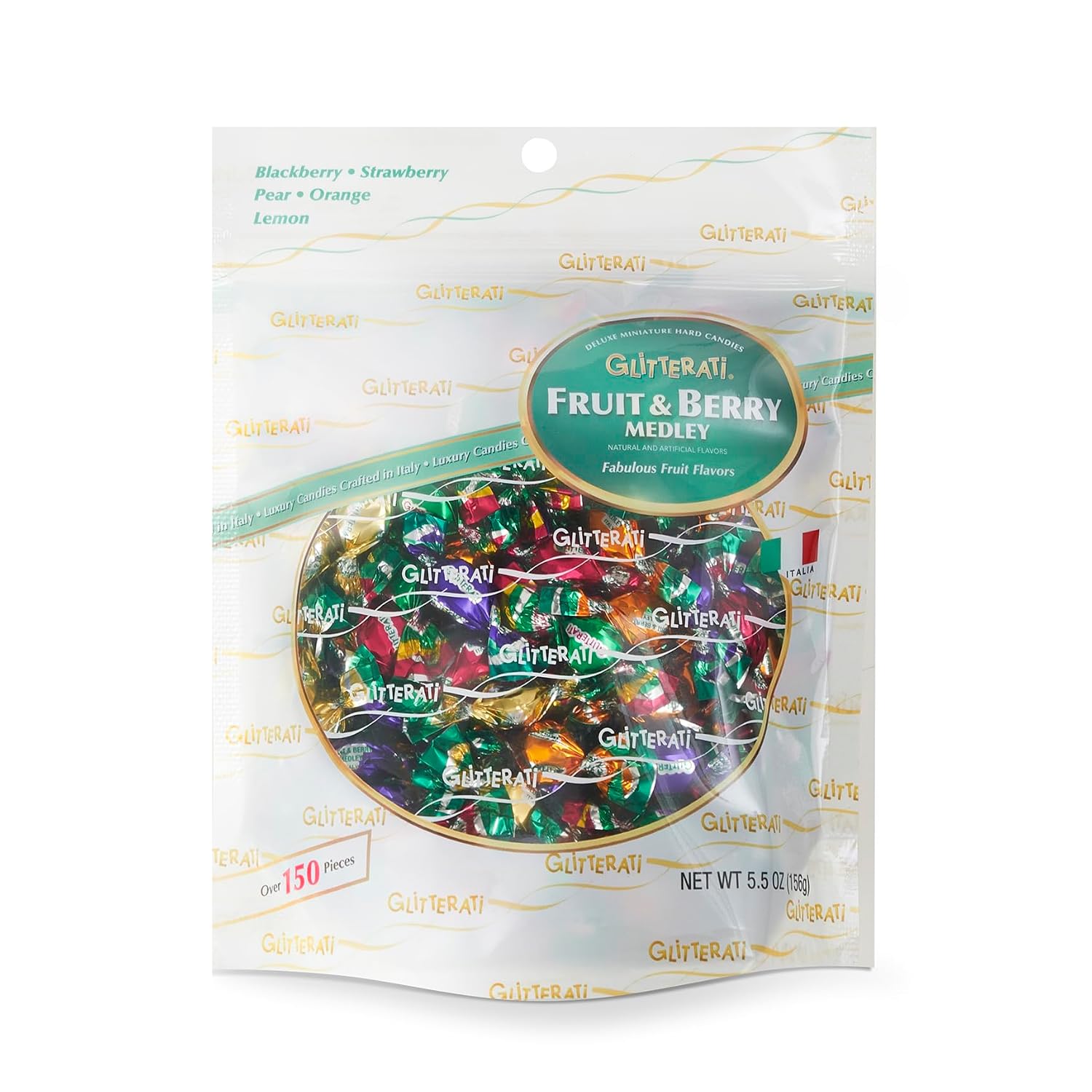 GLITTERATI Fruit & Berry Medley Italian Mini Hard Candies, Individually Wrapped Gourmet Candy, Natural Fruit Flavors, Vegan, Gluten Free, Non-GMO, 14 Oz Bag, 400 Count