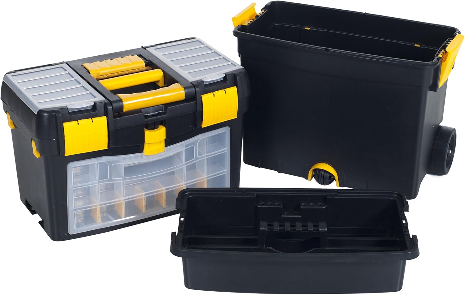 Portable Toolbox with Wheels - Stackable Tool Chest with Drawers - Mobile Utility Cart with Comfort Grip Handle and Tough Latches by Stalwart (Black)