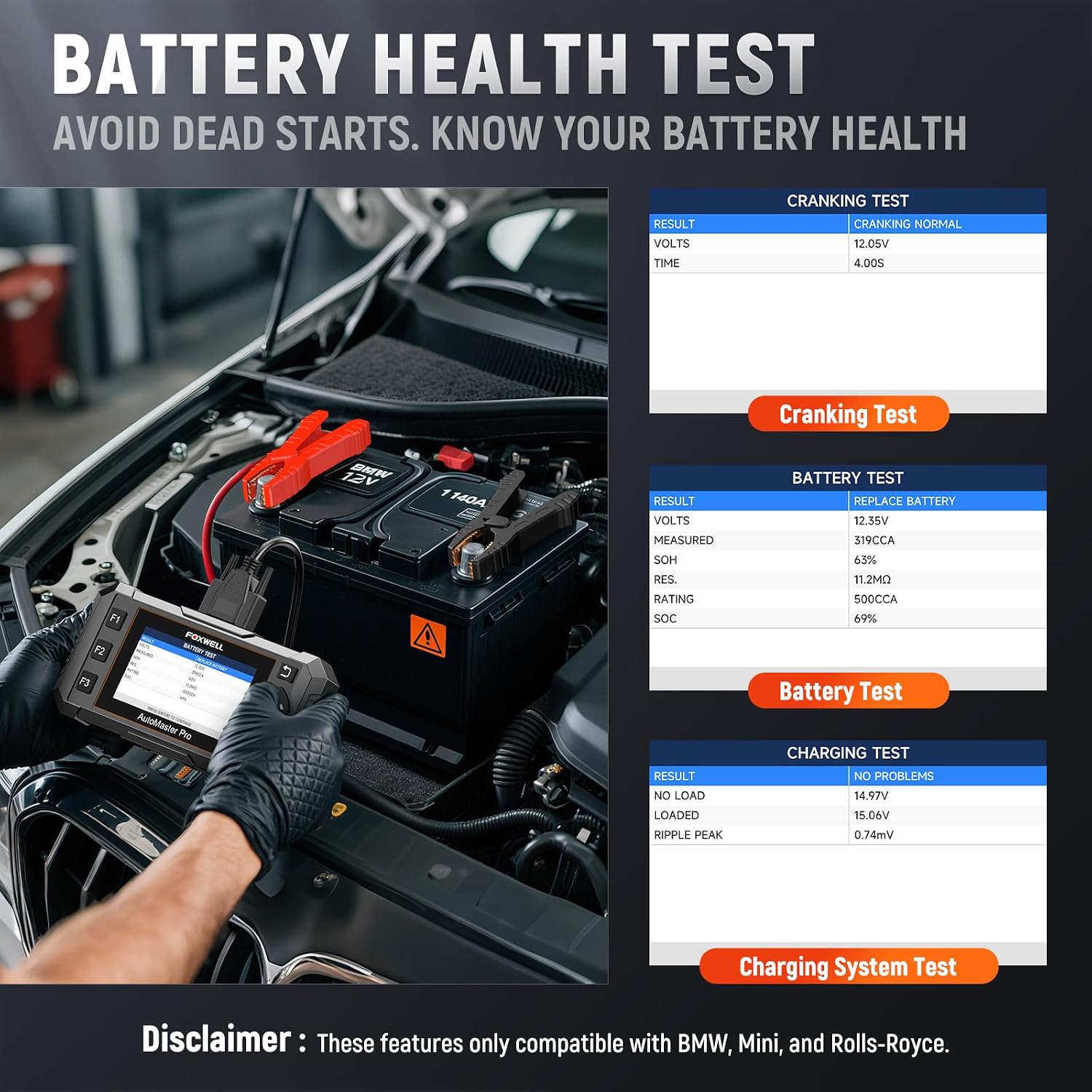 FOXWELL NT510 Pro fit for BMW, 2-in-1 Scan Tool & 12V Battery Tester | Full System Diagnostics, Bidirectional Control