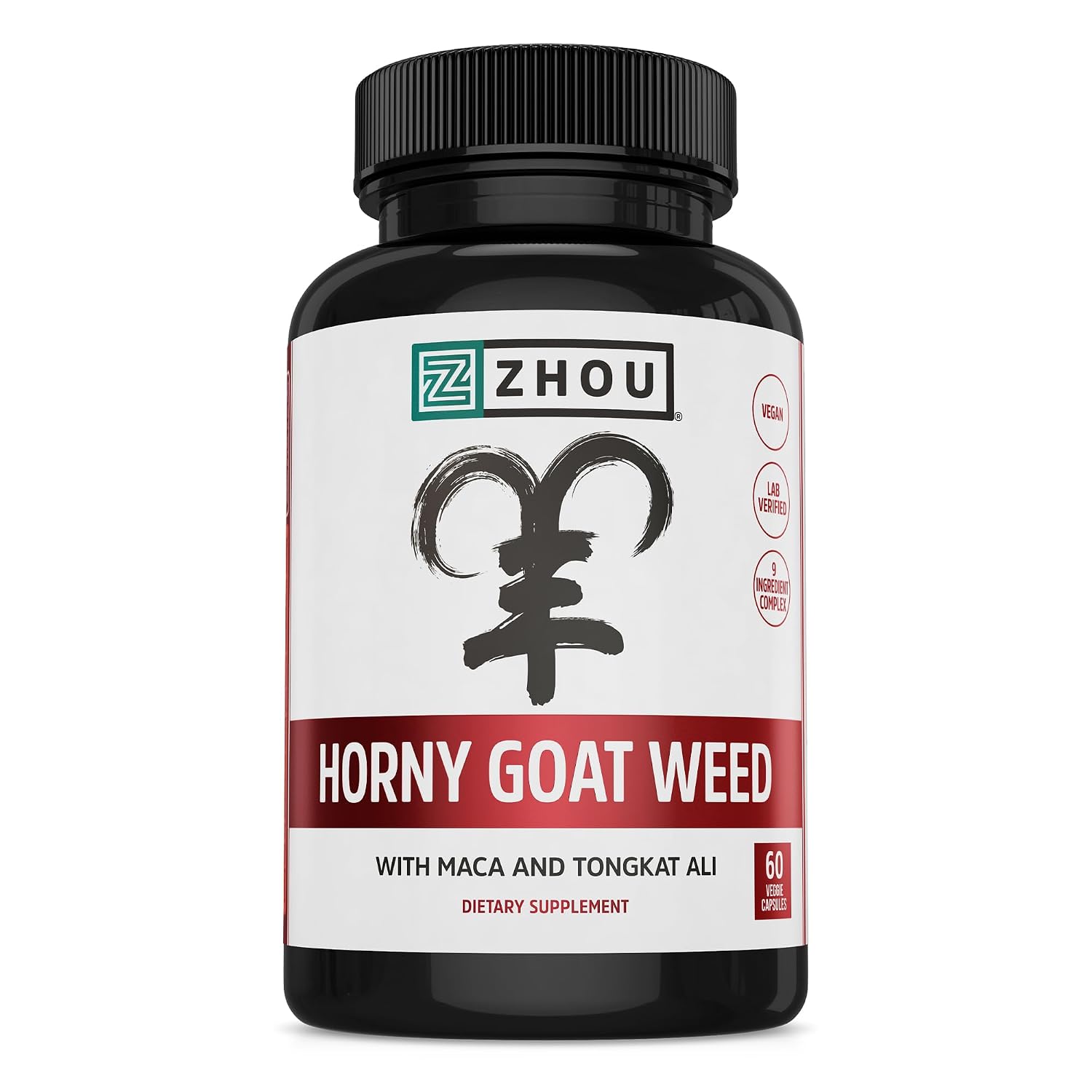 Zhou Horny Goat Weed - Herbal Extract for Men & Women - 60 Veggie Capsules | Supplement with Maca, Tribulus, Tongkat Ali & Ginseng